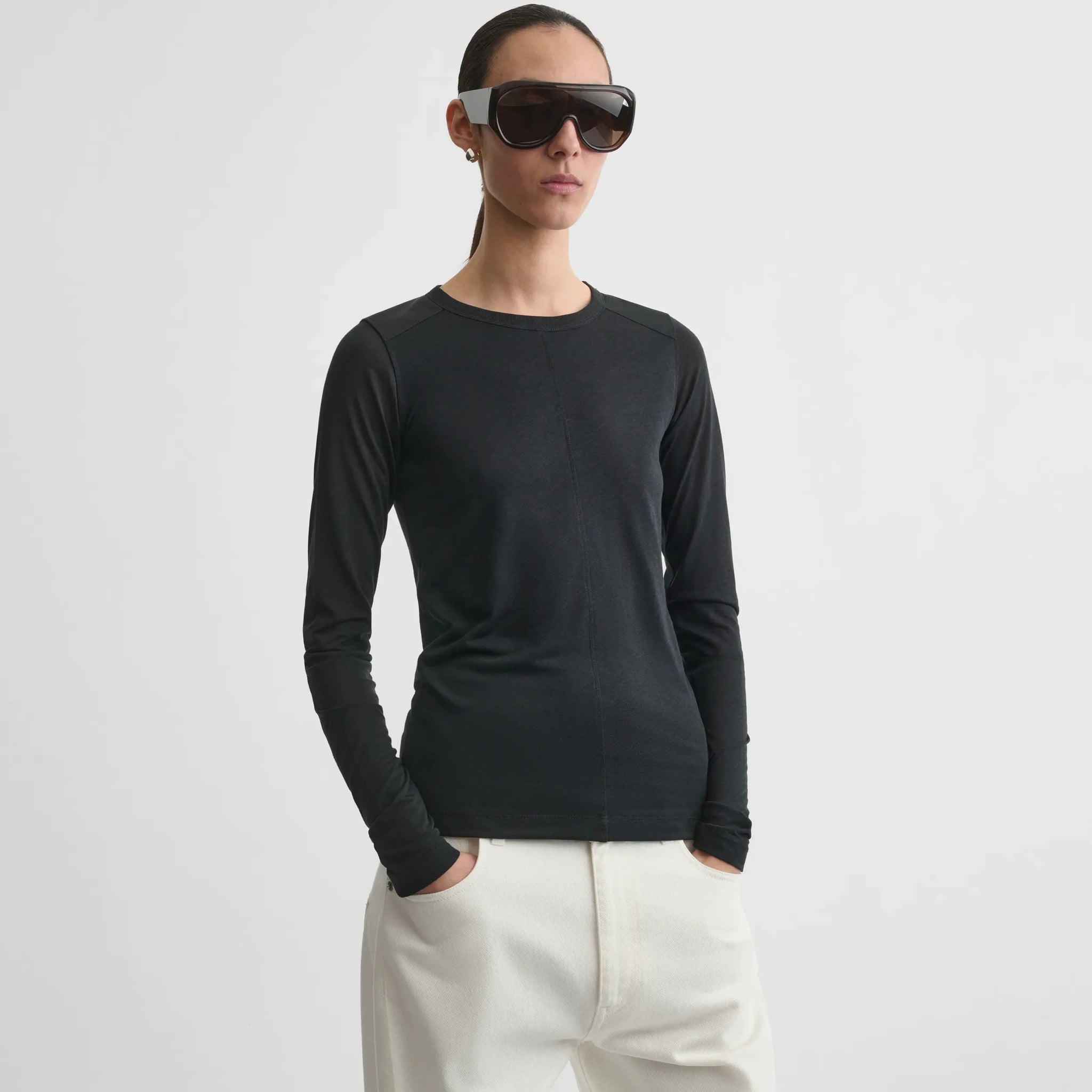 Ultra Fine L/S Top with Utility Patches - Black