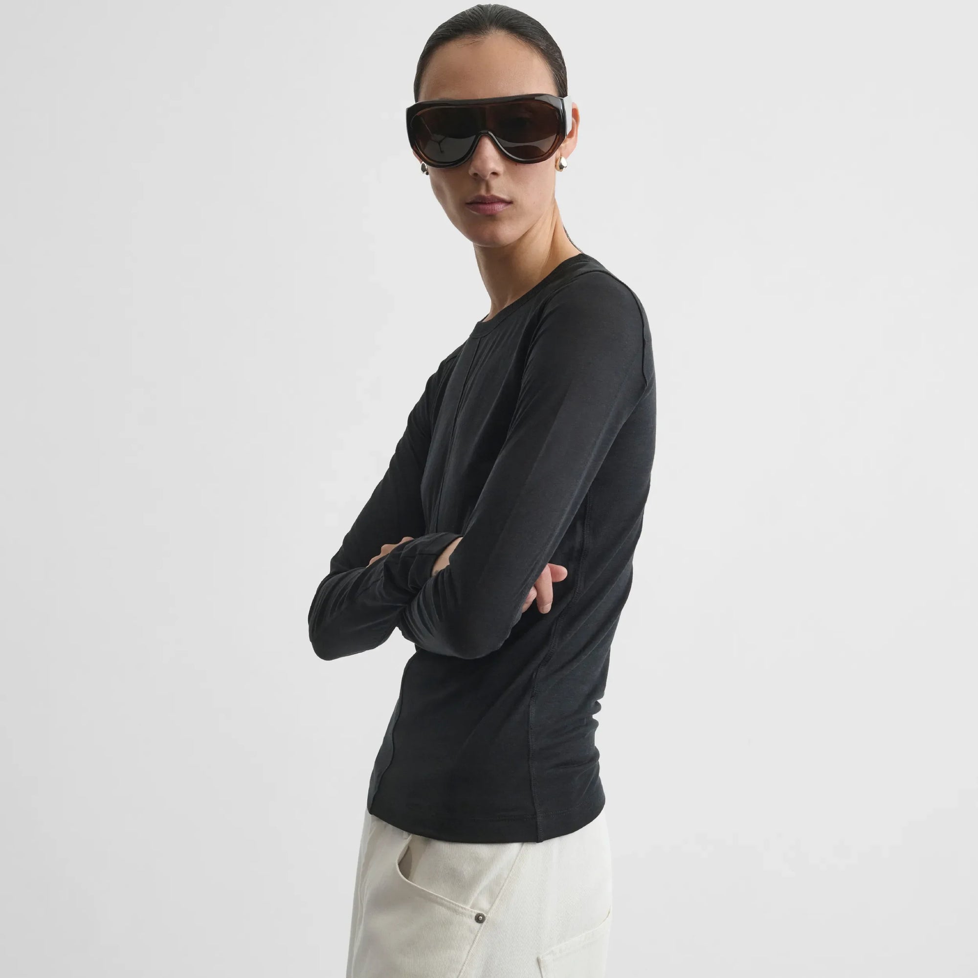 Ultra Fine L/S Top with Utility Patches - Black