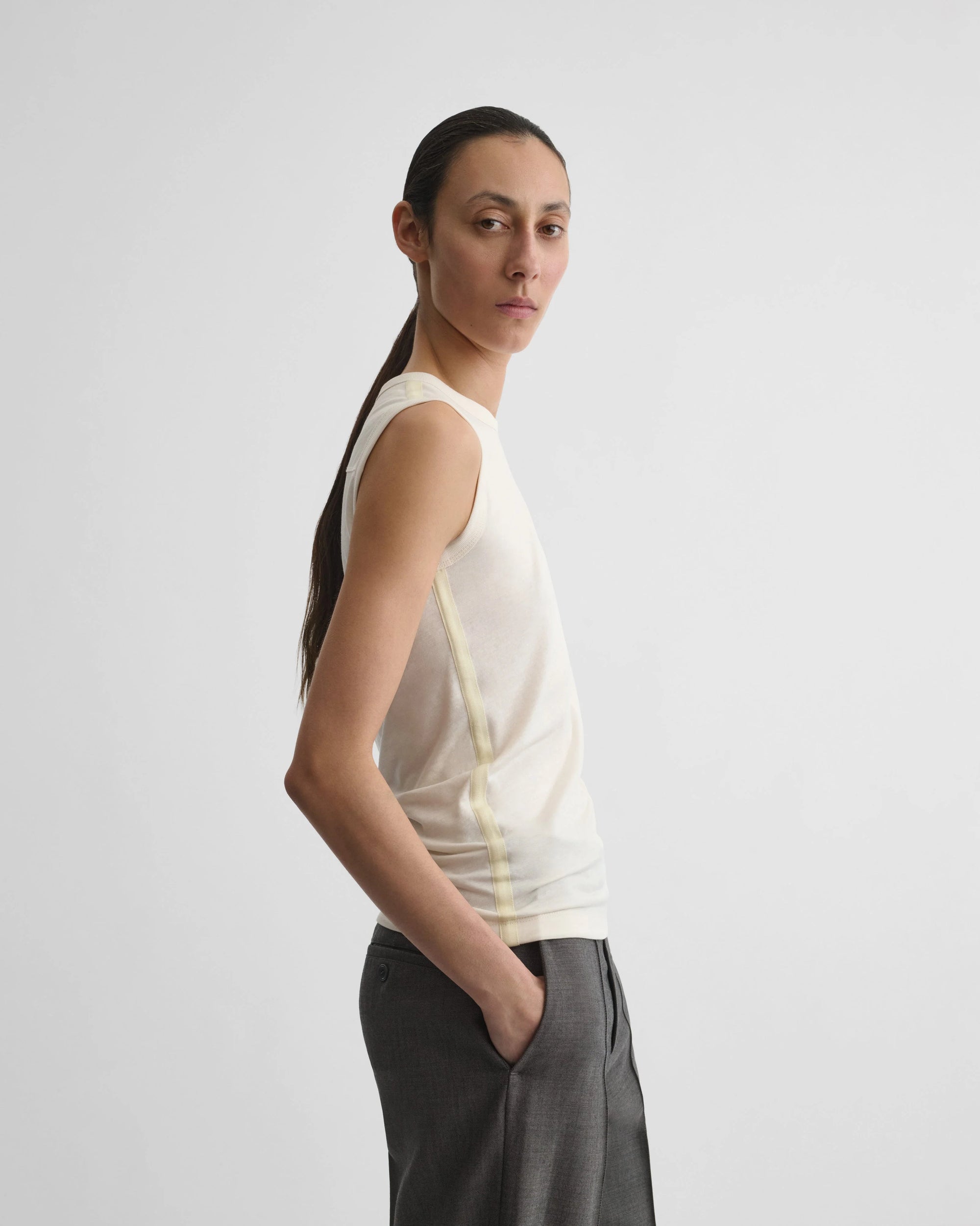 Ultra Fine Tank with Cotton Tape - Ivory
