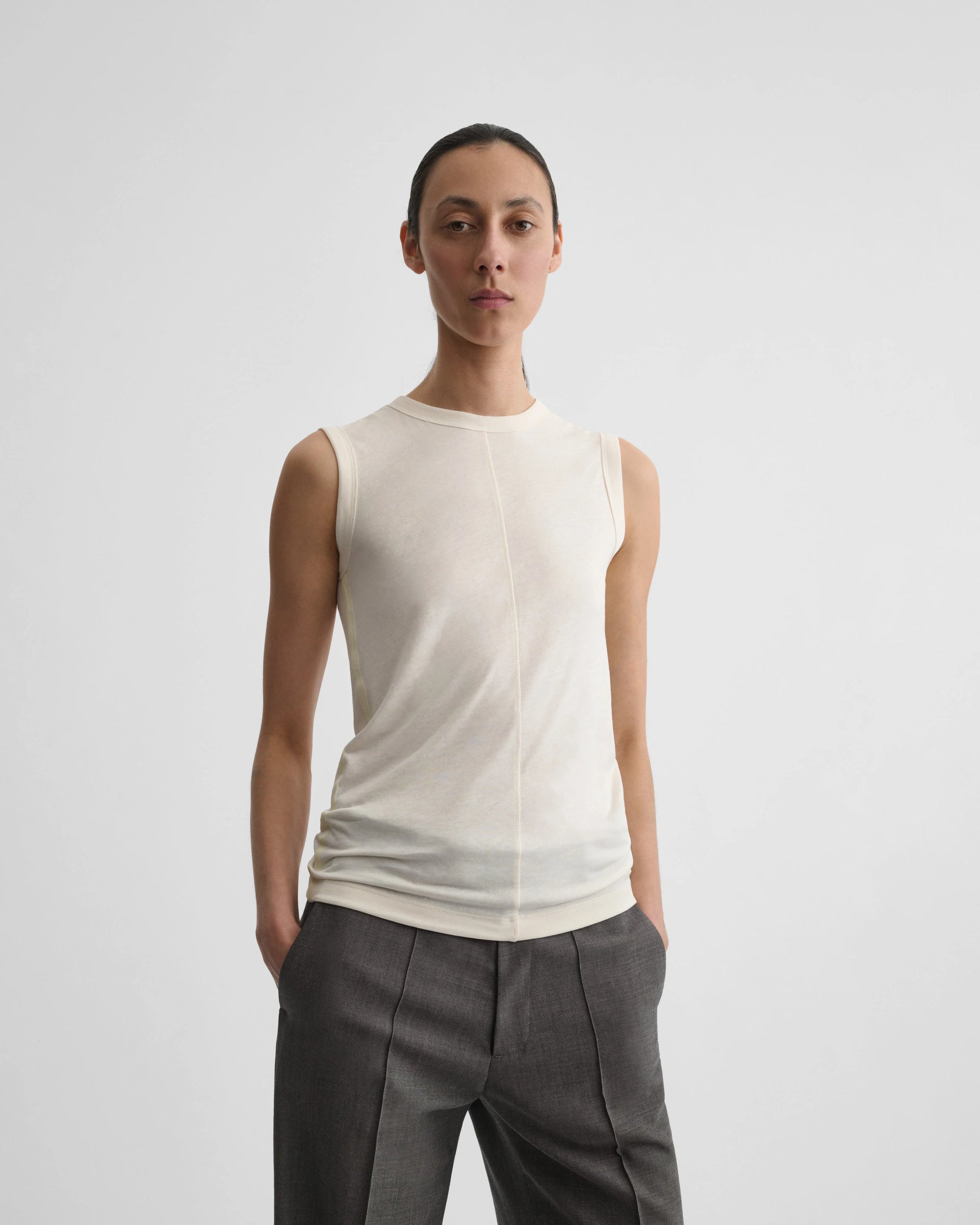 Ultra Fine Tank with Cotton Tape - Ivory