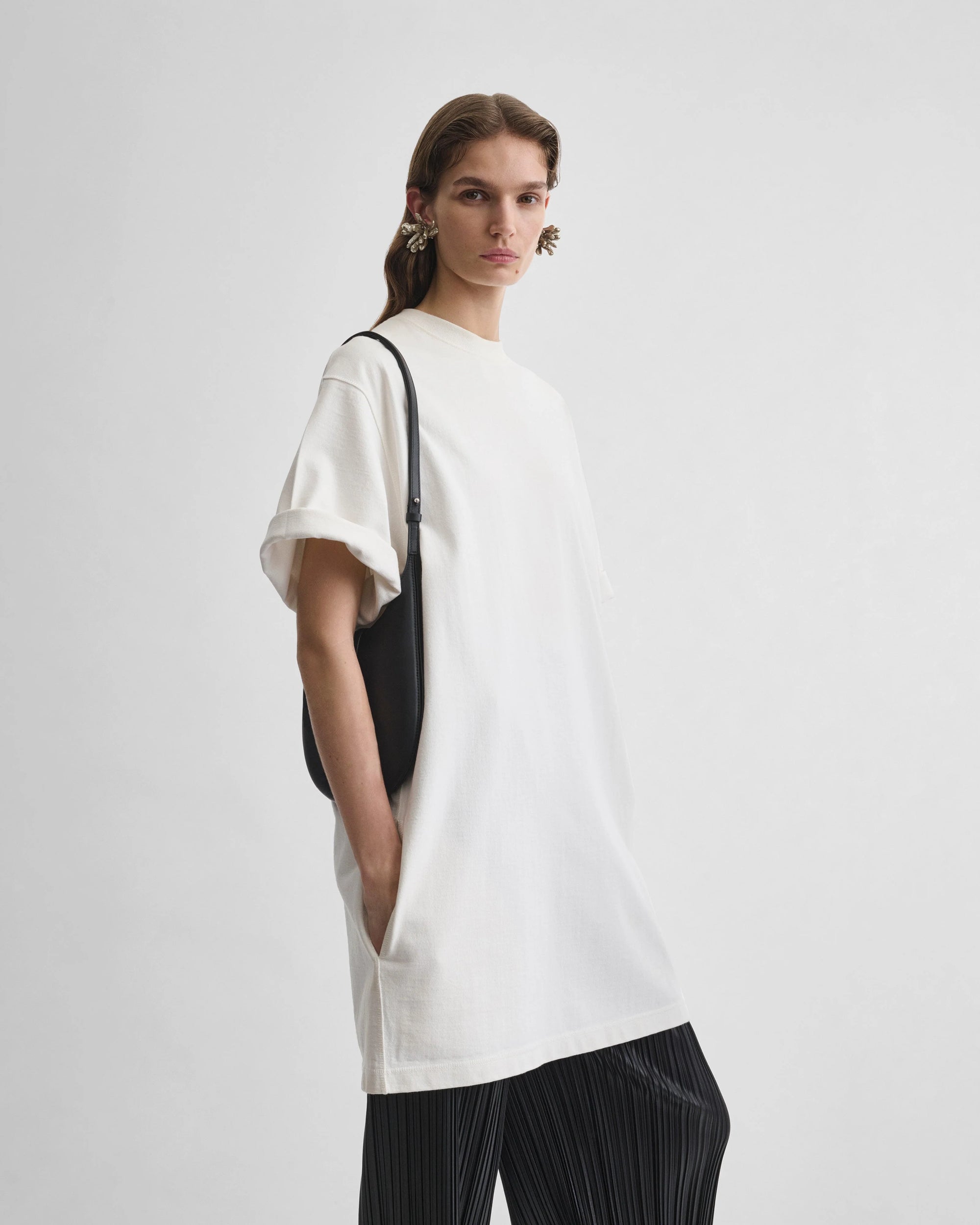 Mini Bean Sling Bag in Black Calf Leather