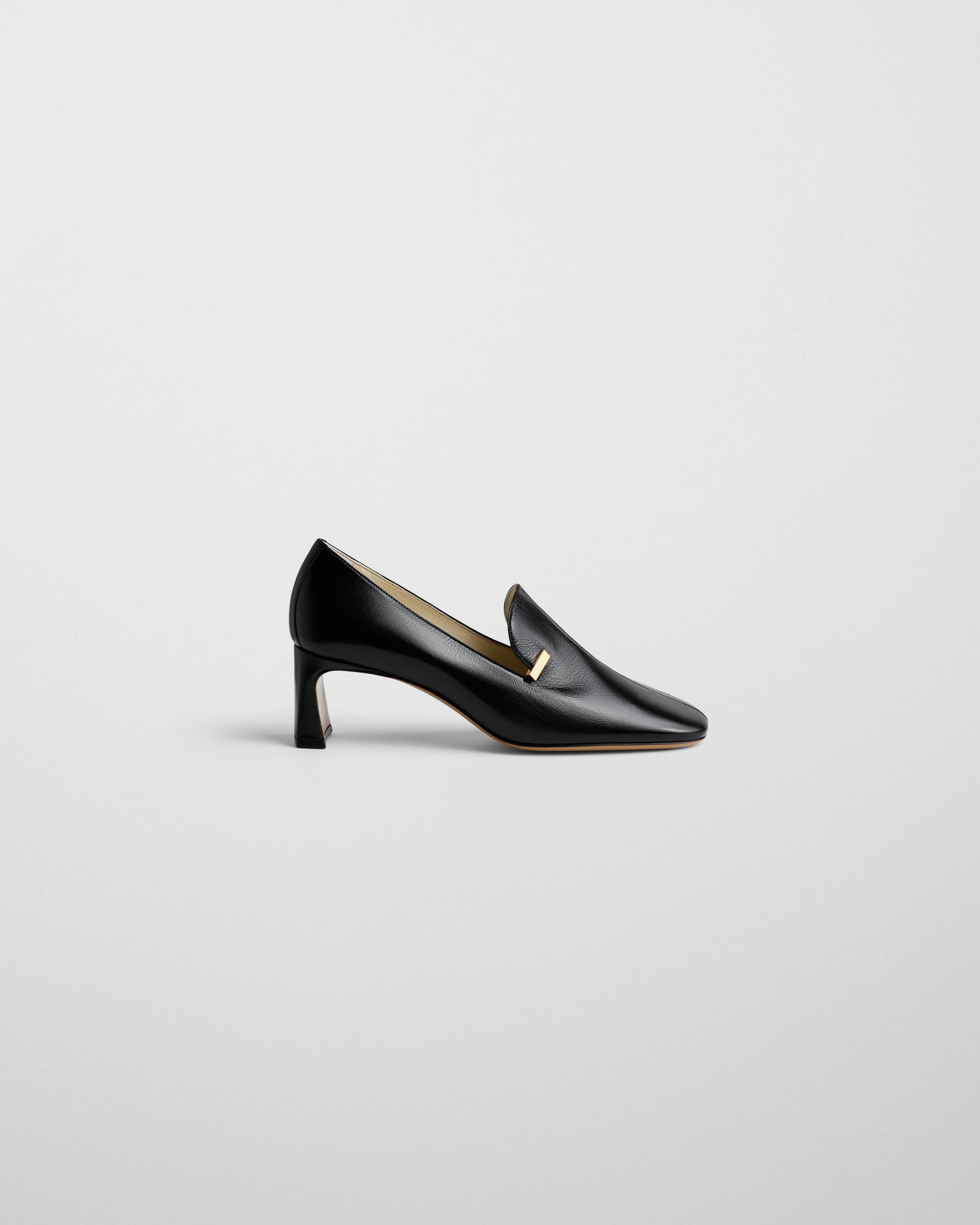 Club Loafer w 60mm Heel in Shiny Black Calf Leather