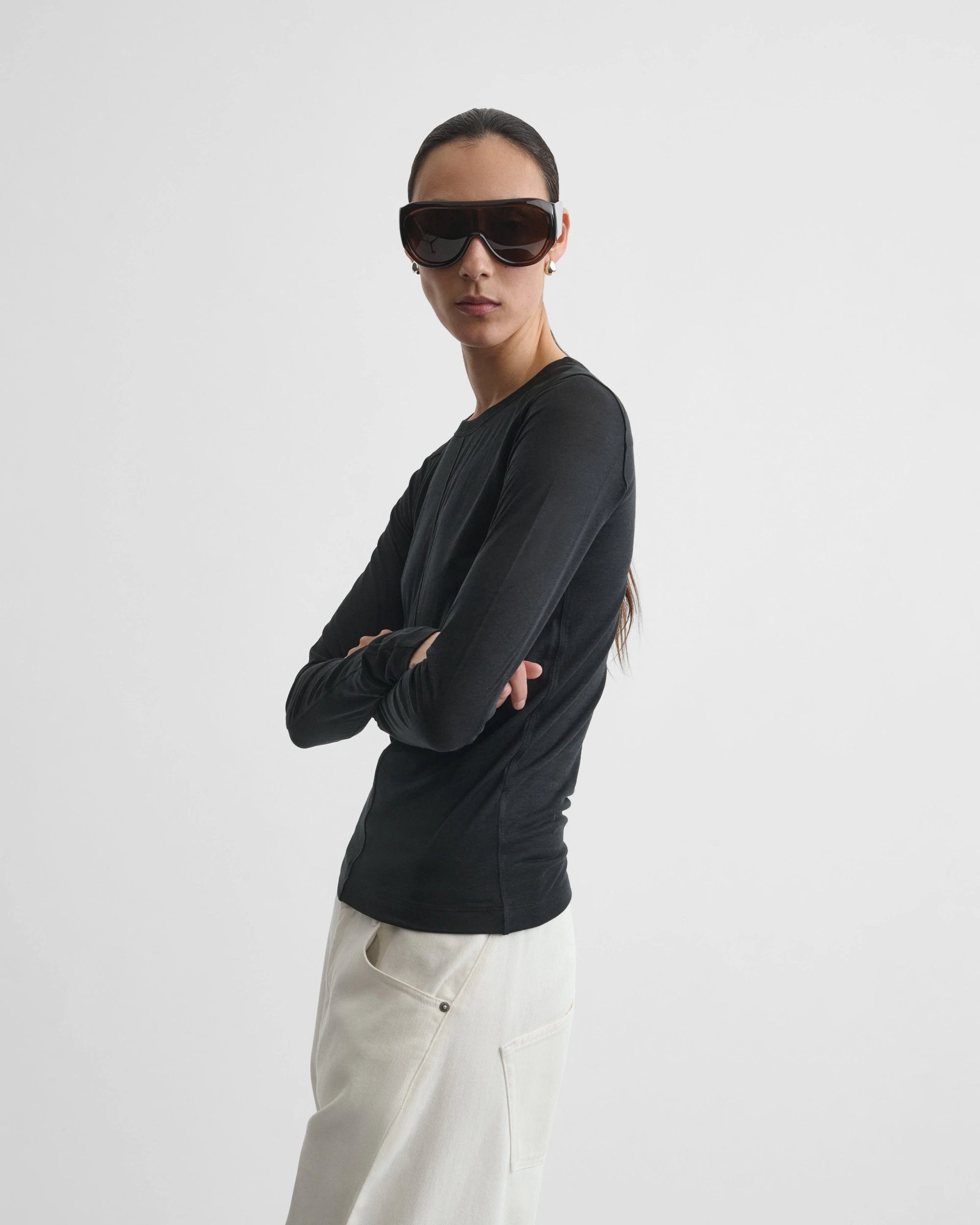 Ultra Fine L/S Top with Utility Patches - Black