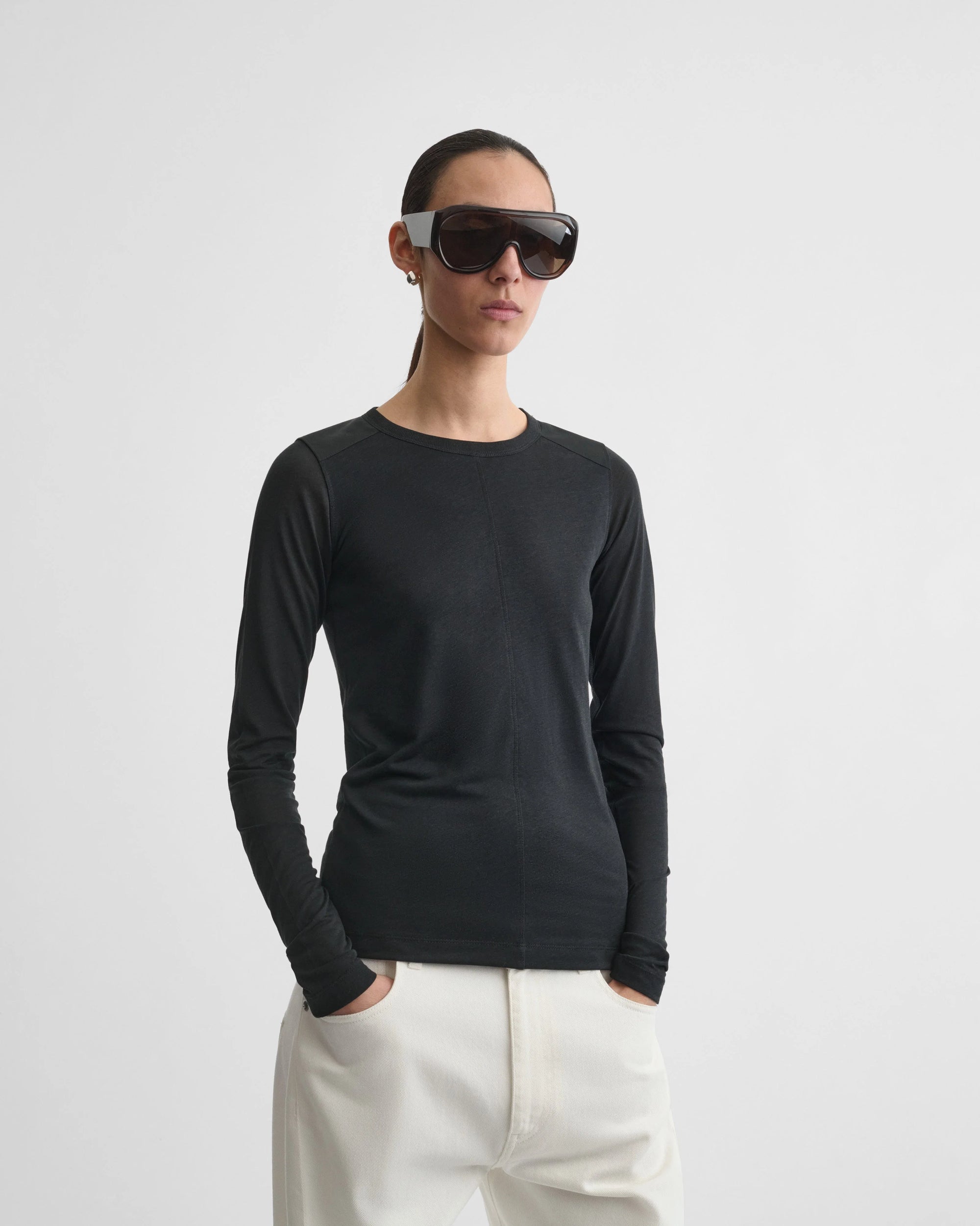 Ultra Fine L/S Top with Utility Patches - Black