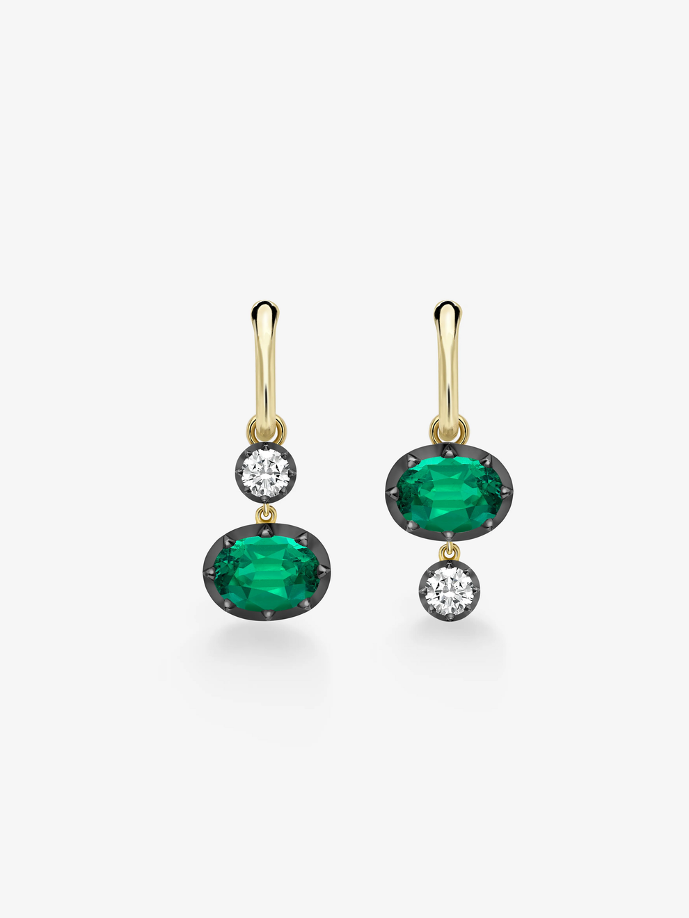 Gypsets - Asymmetric Oval Emerald 2ct & 0.30ct Diamond Hoop Earrings