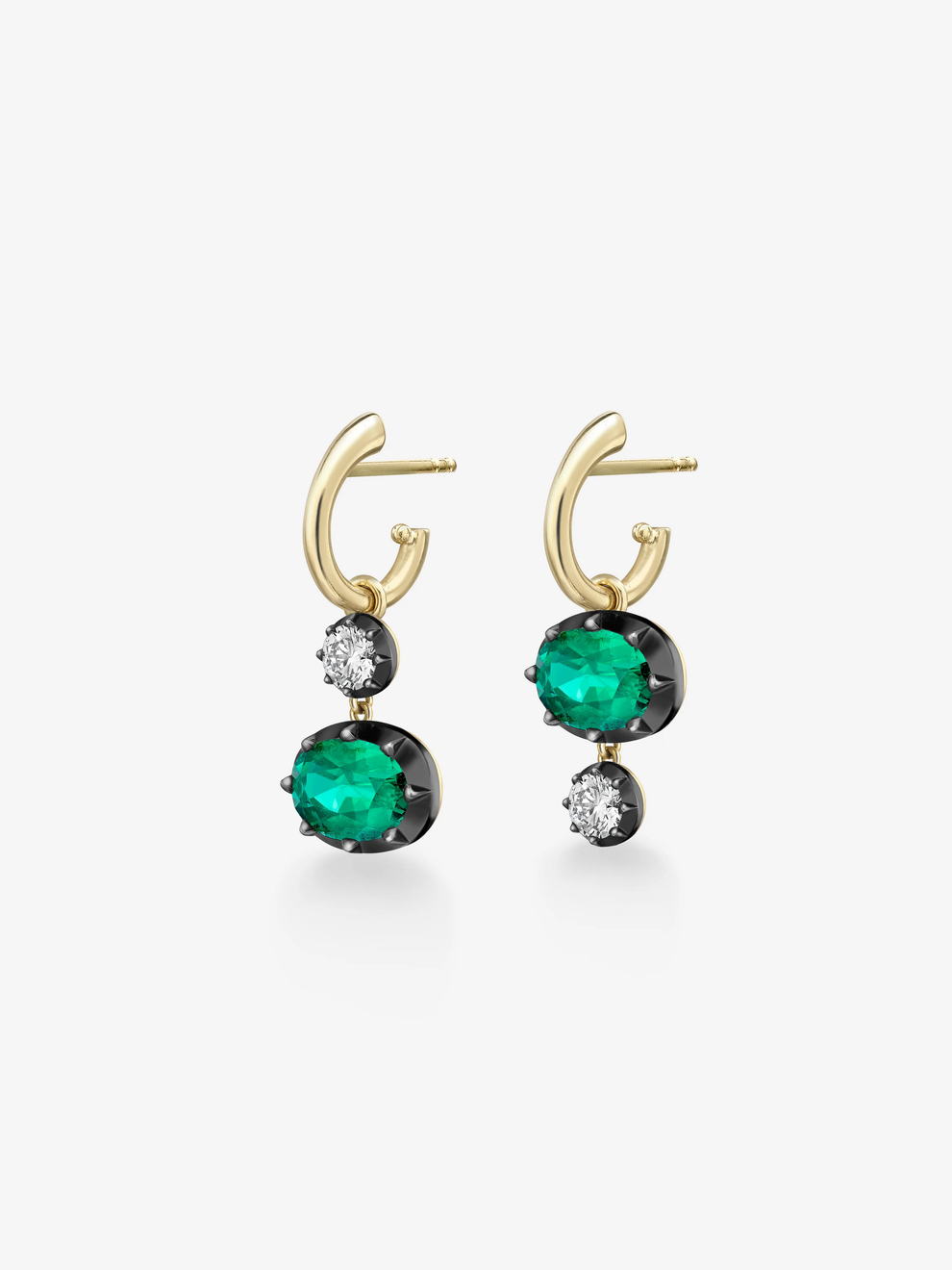 Gypsets - Asymmetric Oval Emerald 2ct & 0.30ct Diamond Hoop Earrings