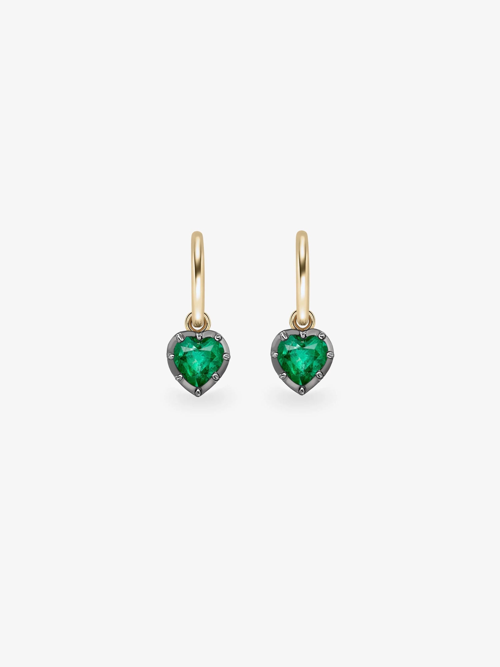 0.50ct Heart-Shaped Emerald & Blackened Gold Gypset Hoop Earrings