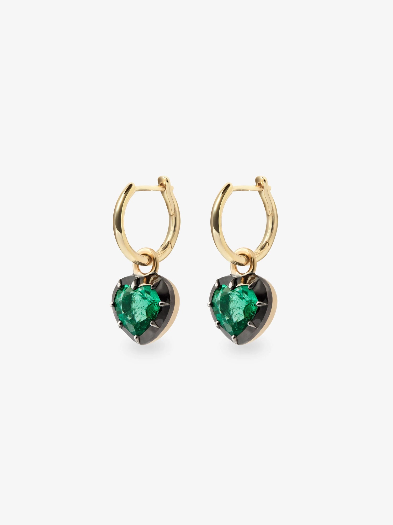 0.50ct Heart-Shaped Emerald & Blackened Gold Gypset Hoop Earrings