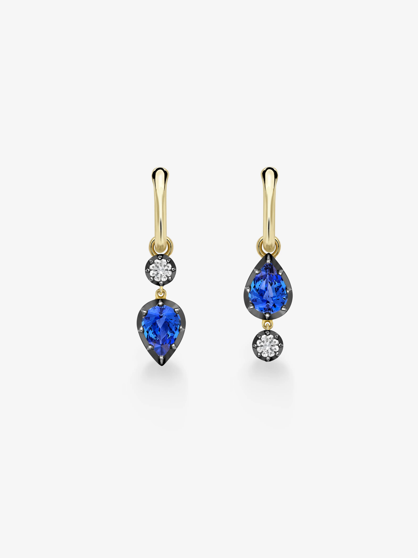 Gypsets - Asymmetric Pear-Shaped Sapphire & Diamond Hoop Earrings