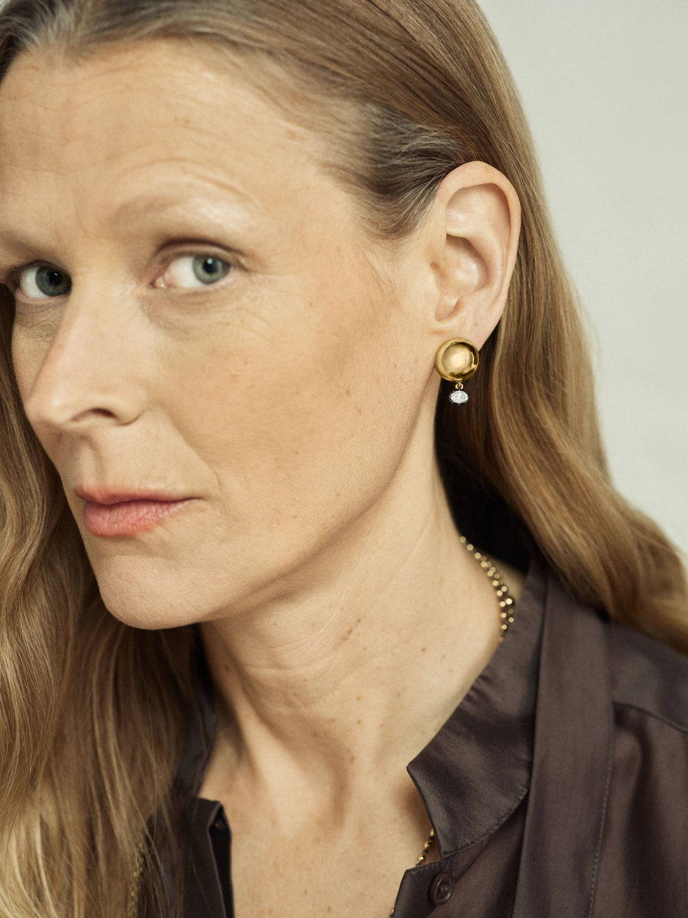 Earrings - Yellow Gold Sphere and Oval-Cut 0.40ct Diamond Studs (Orbit)