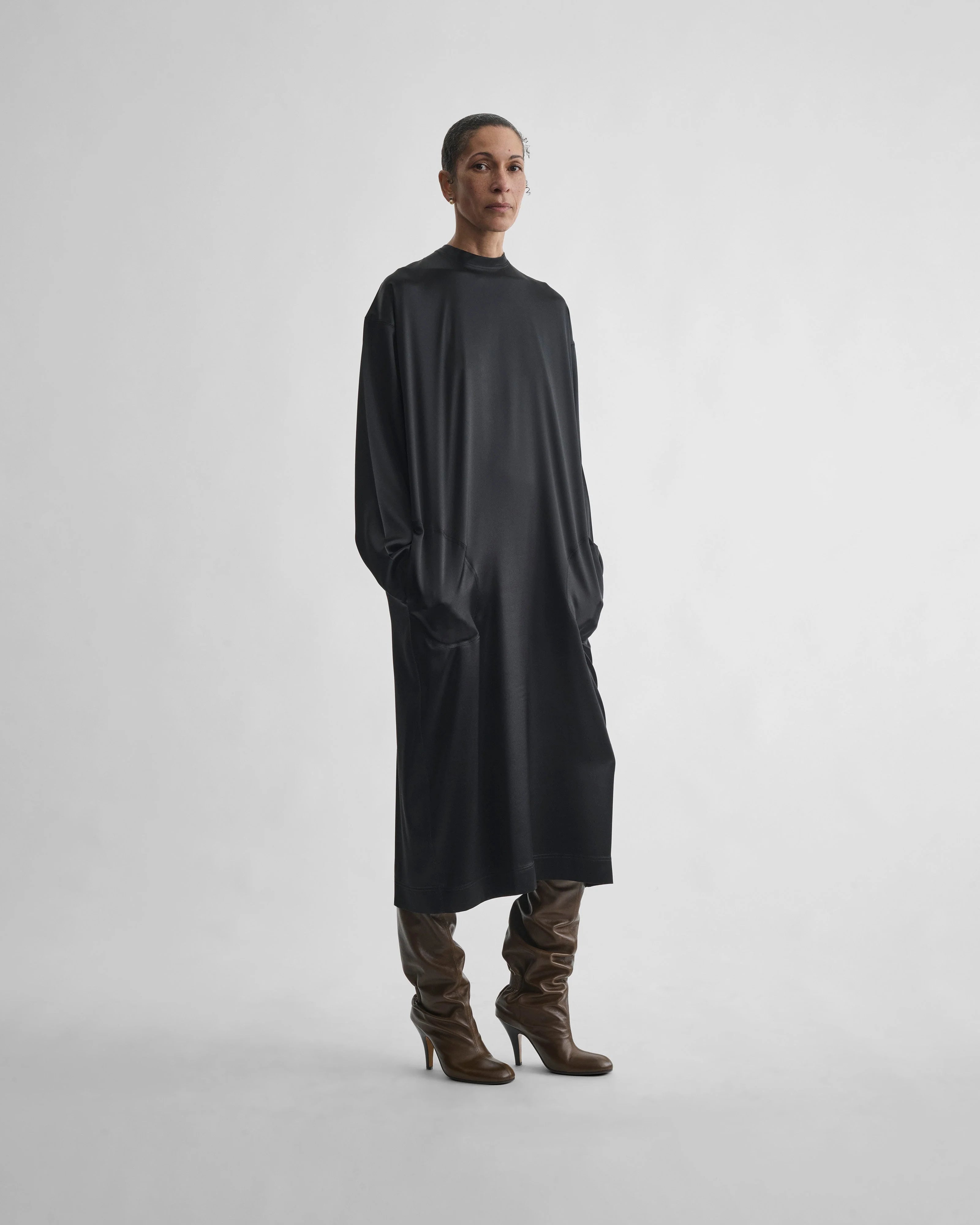 Crew Neck Dress - Black Silk