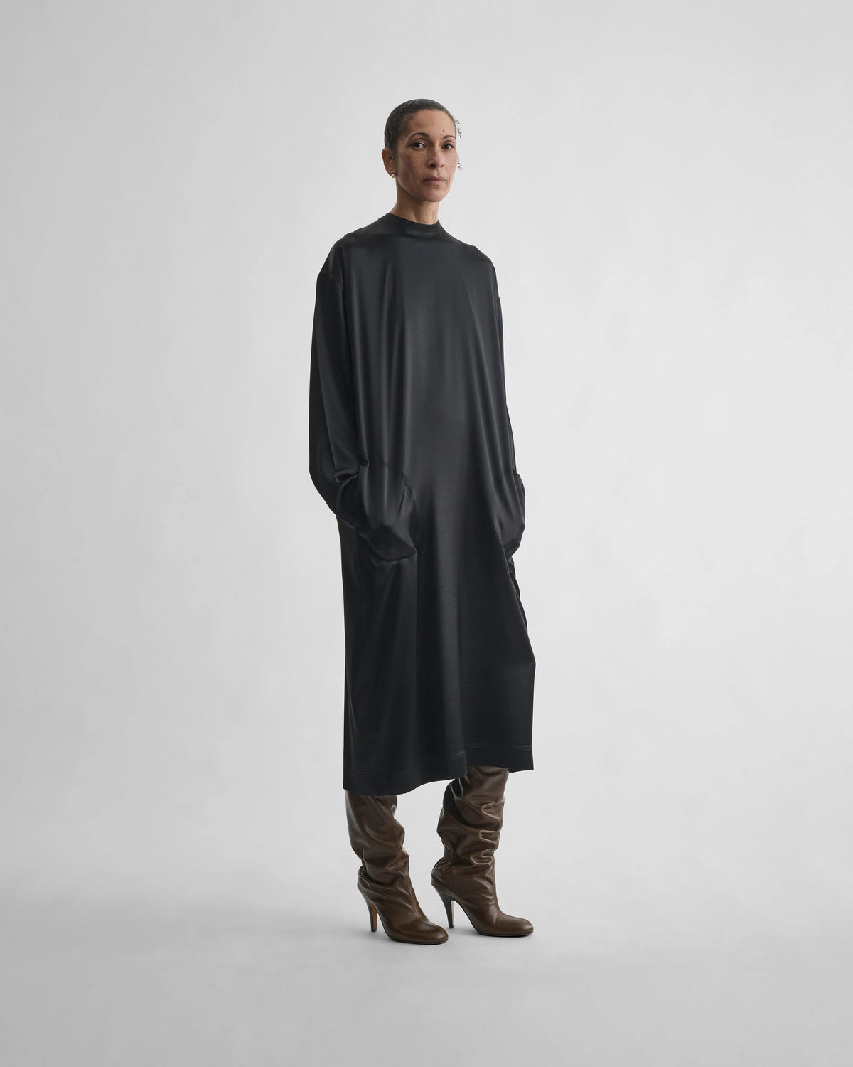 Crew Neck Dress - Black Silk