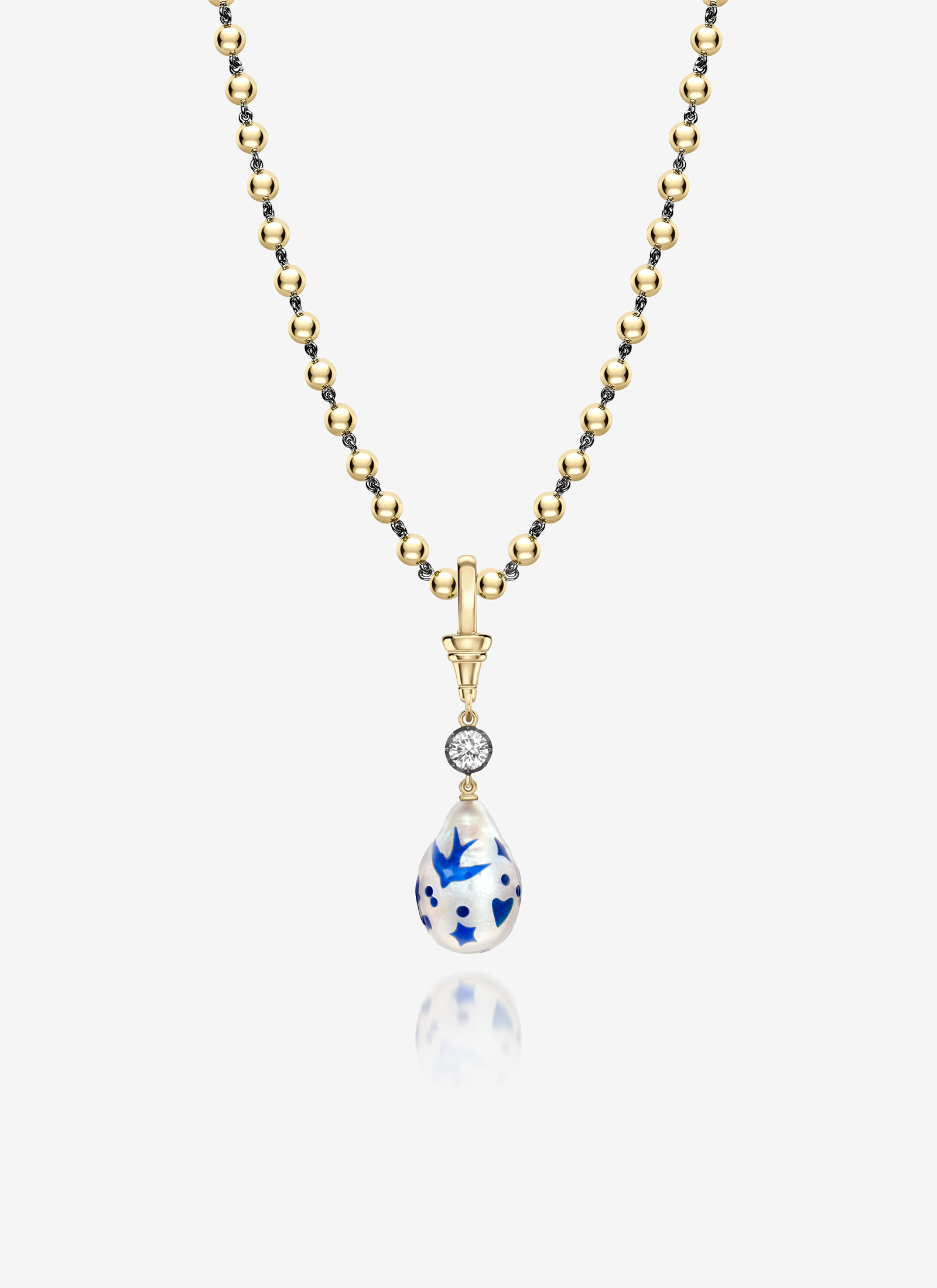 Hello Sailor Blue Tattoo Pearl & Diamond Pendant