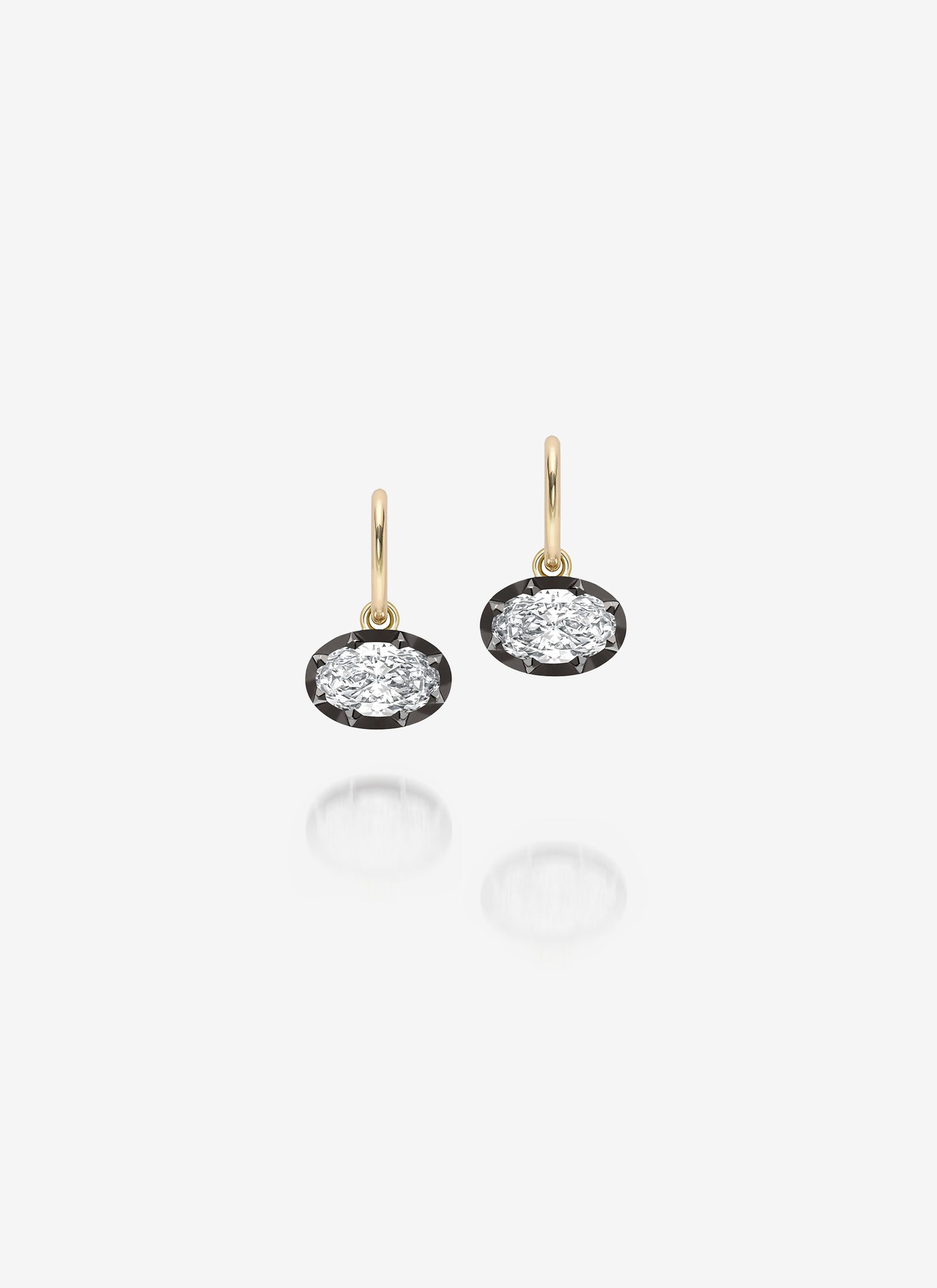 1.00ct East-West Oval Diamond & Blackened Gold Gypset Hoop Earrings