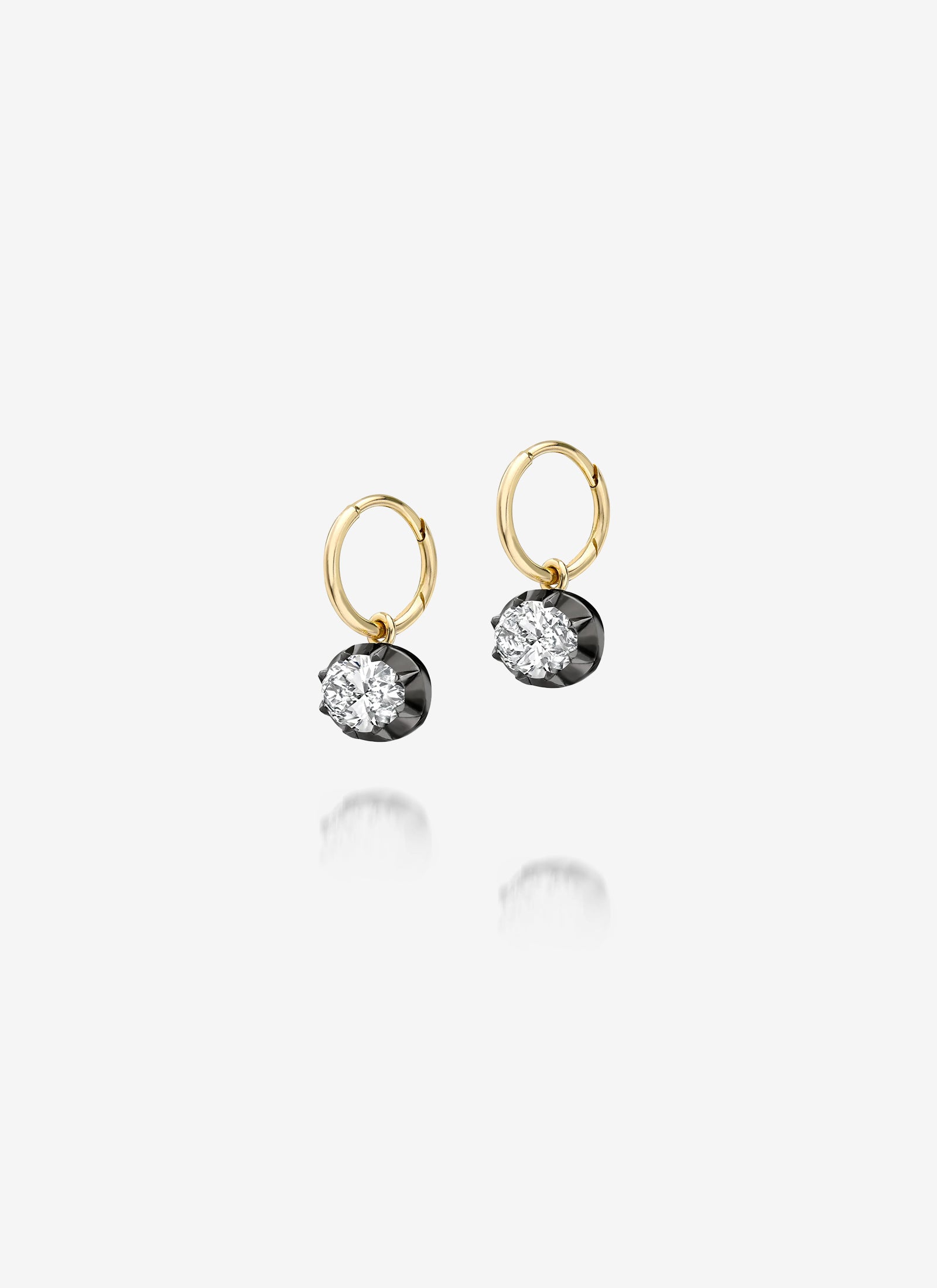 1.00ct East-West Oval Diamond & Blackened Gold Gypset Hoop Earrings