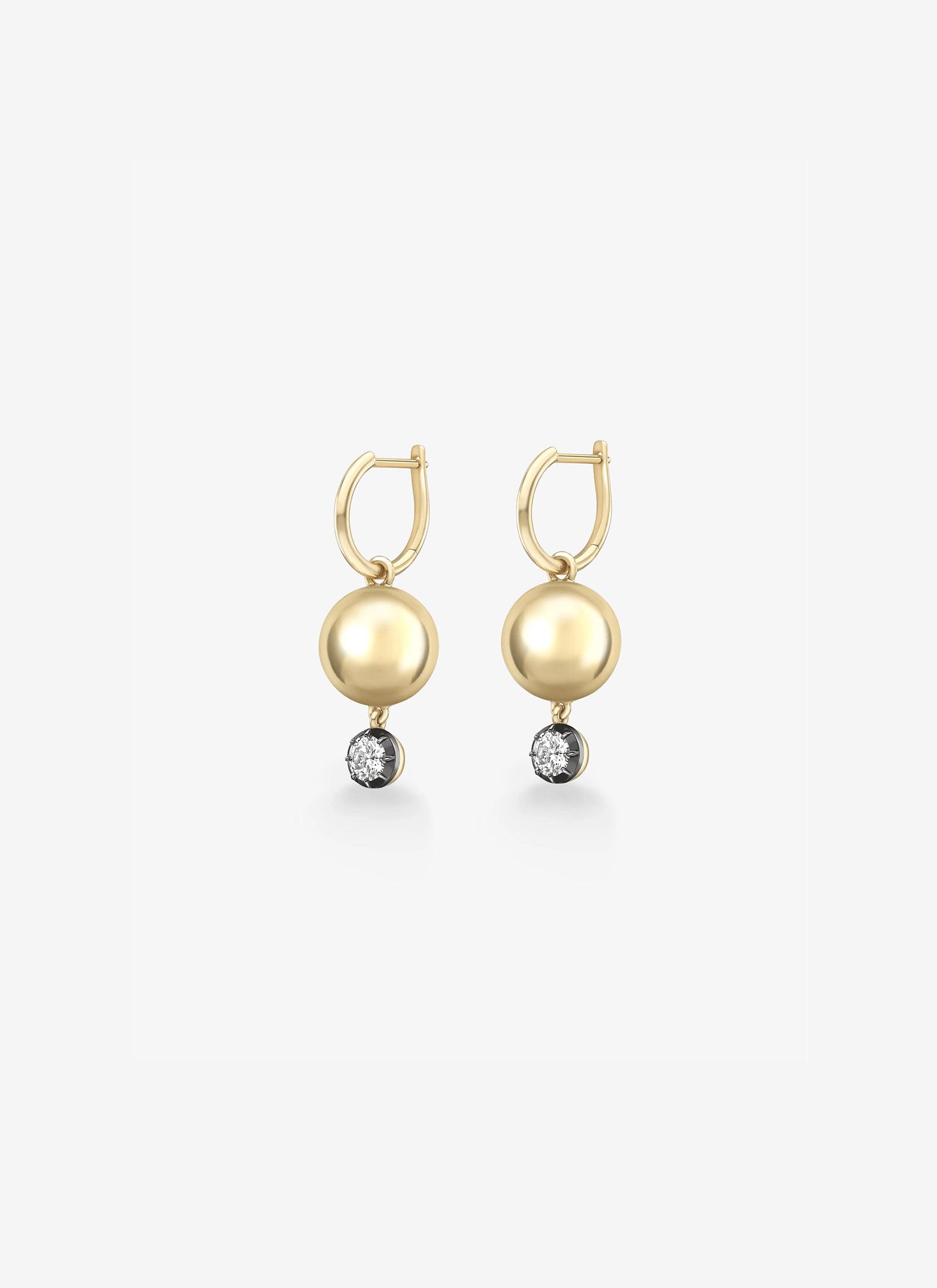 Gypsets - Yellow Gold Sphere and 0.20ct Diamond Hoop Earrings (Orbit)