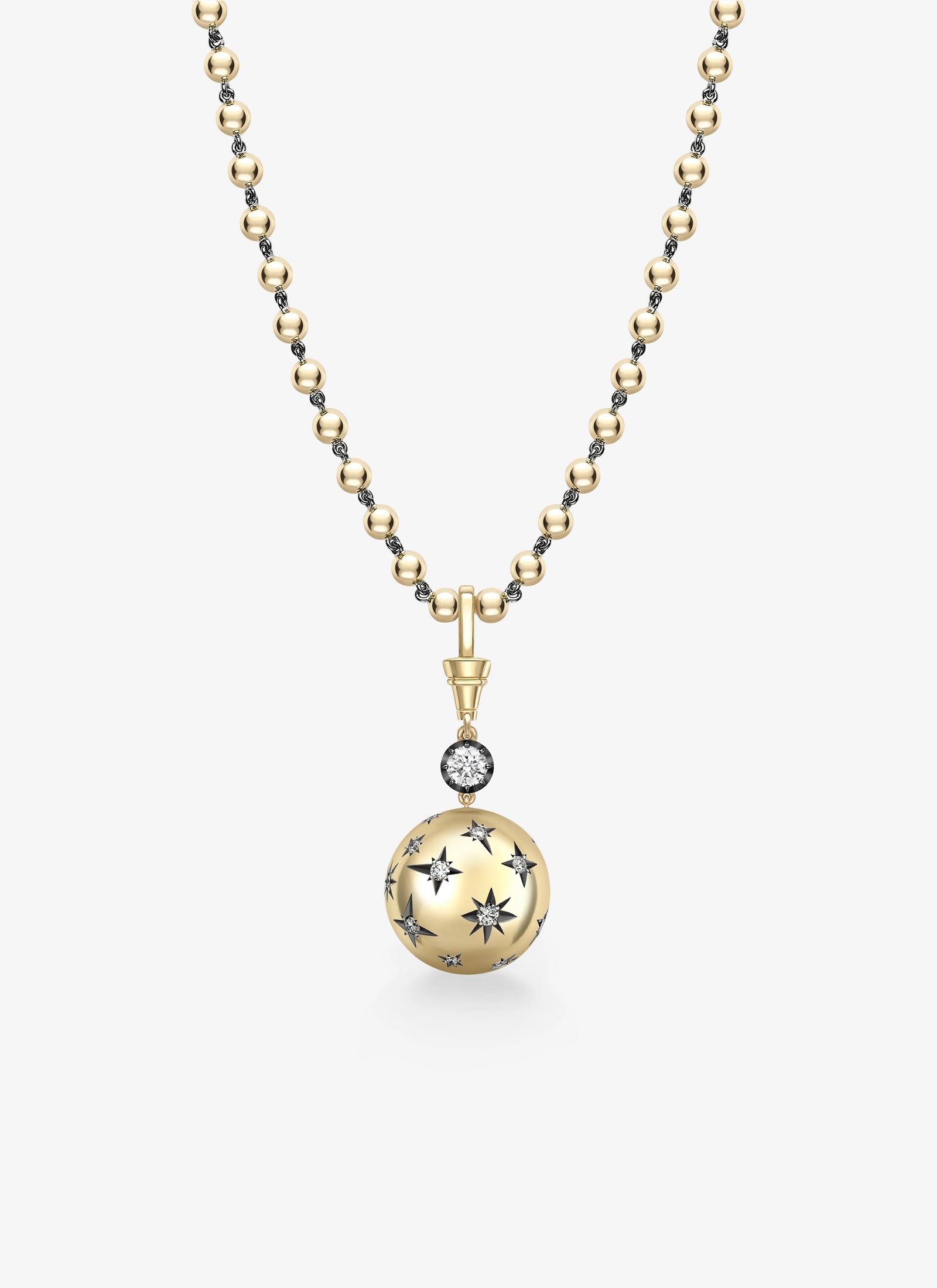Pendant - Yellow Gold Star-Studded Sphere and 1.02ct Diamond (Orbit)
