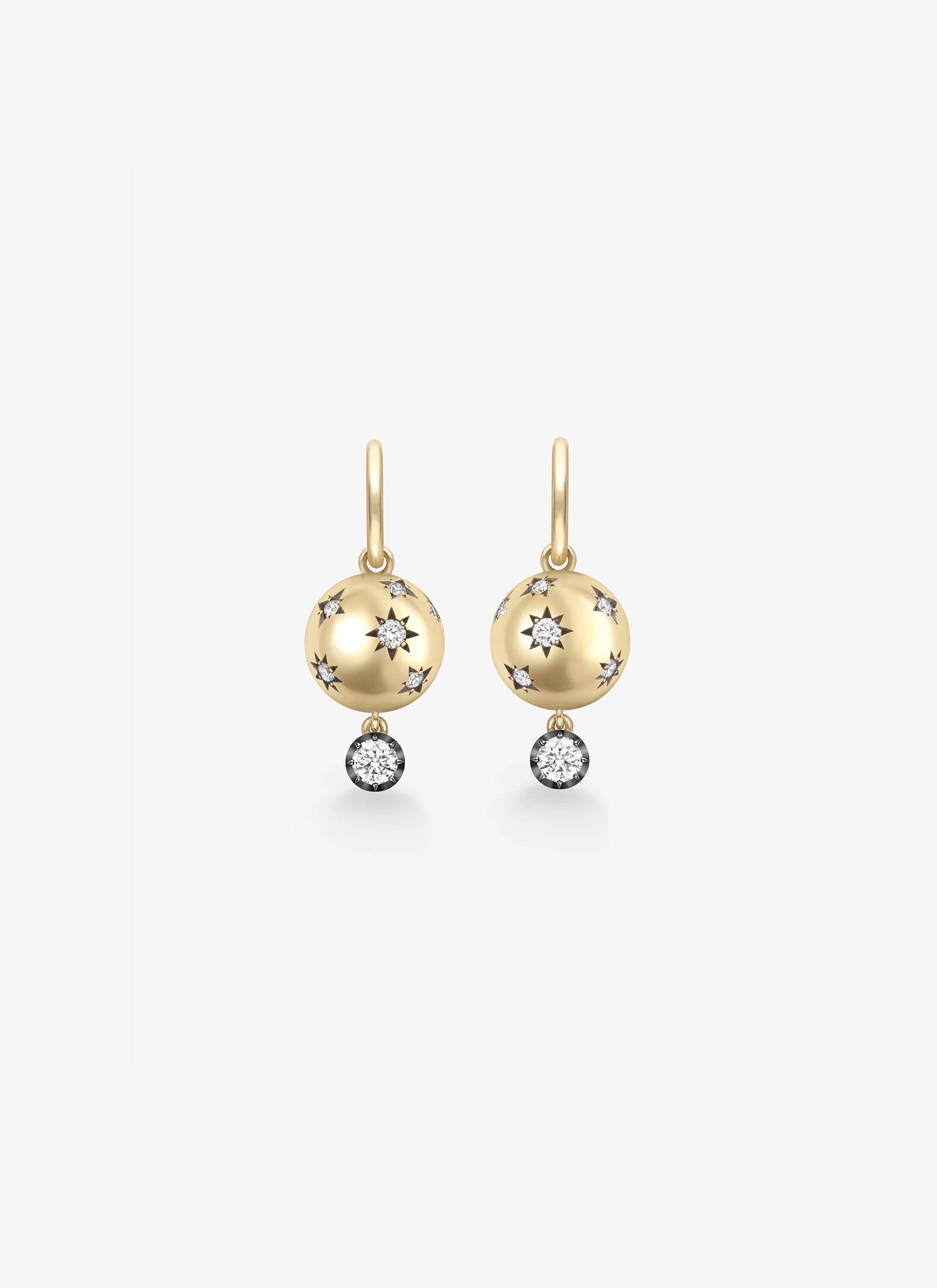 Gypsets - Yellow Gold Star-Studded Sphere and Diamond Hoop Earrings (Orbit)