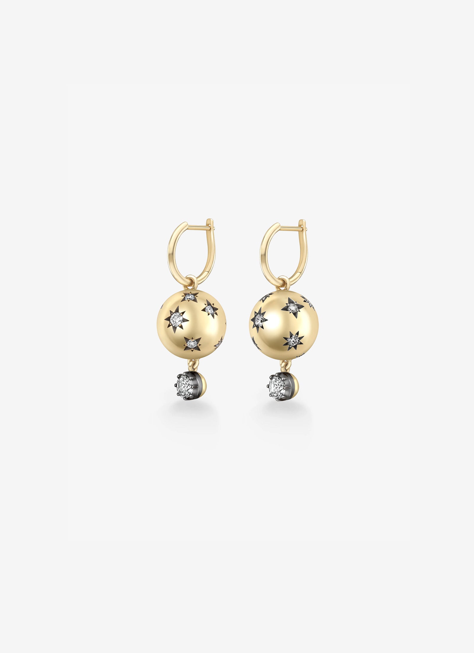 Gypsets - Yellow Gold Star-Studded Sphere and Diamond Hoop Earrings (Orbit)