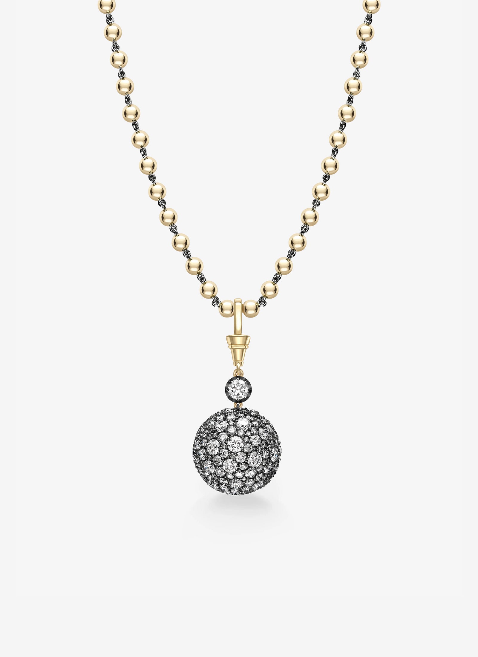 Pendant - Blackened Gold and 13.00ct Diamond Pave Sphere (Orbit)