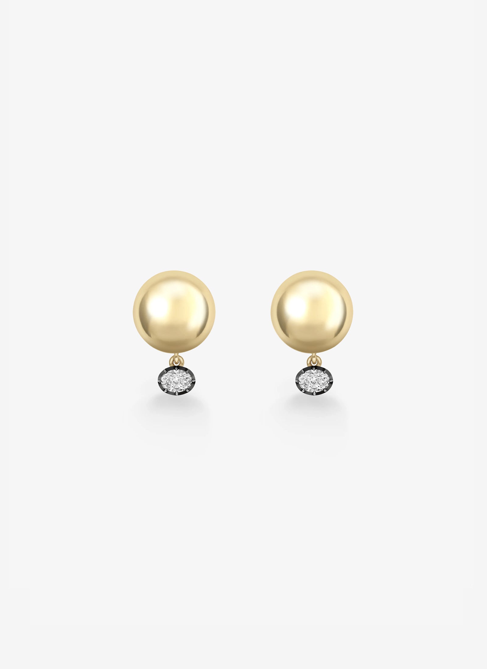 Earrings - Yellow Gold Sphere and Oval-Cut 0.40ct Diamond Studs (Orbit)