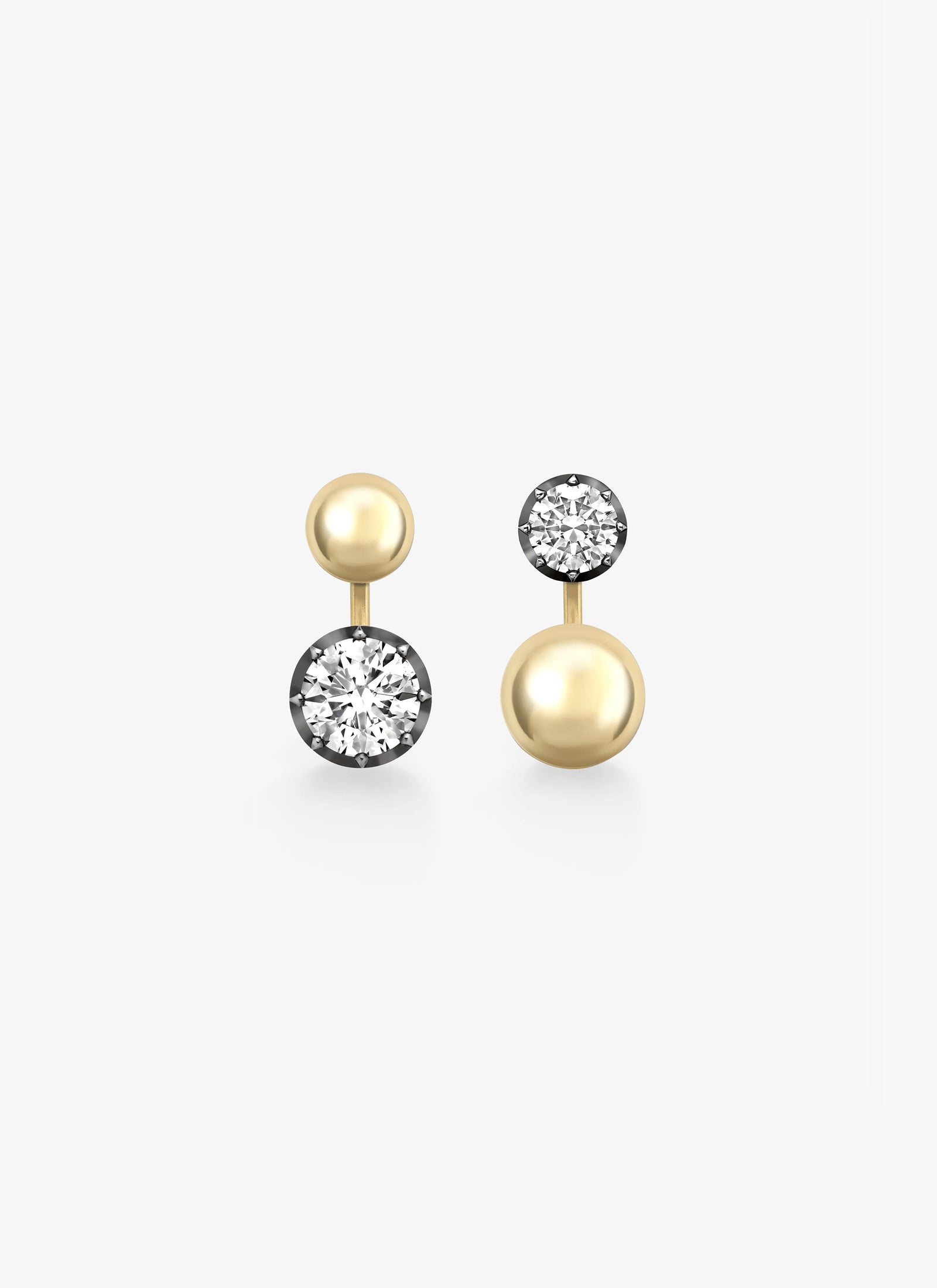 Earrings - Asymmetric Yellow Gold Sphere and Diamond 3.40ct and 1.31ct (Orbit)