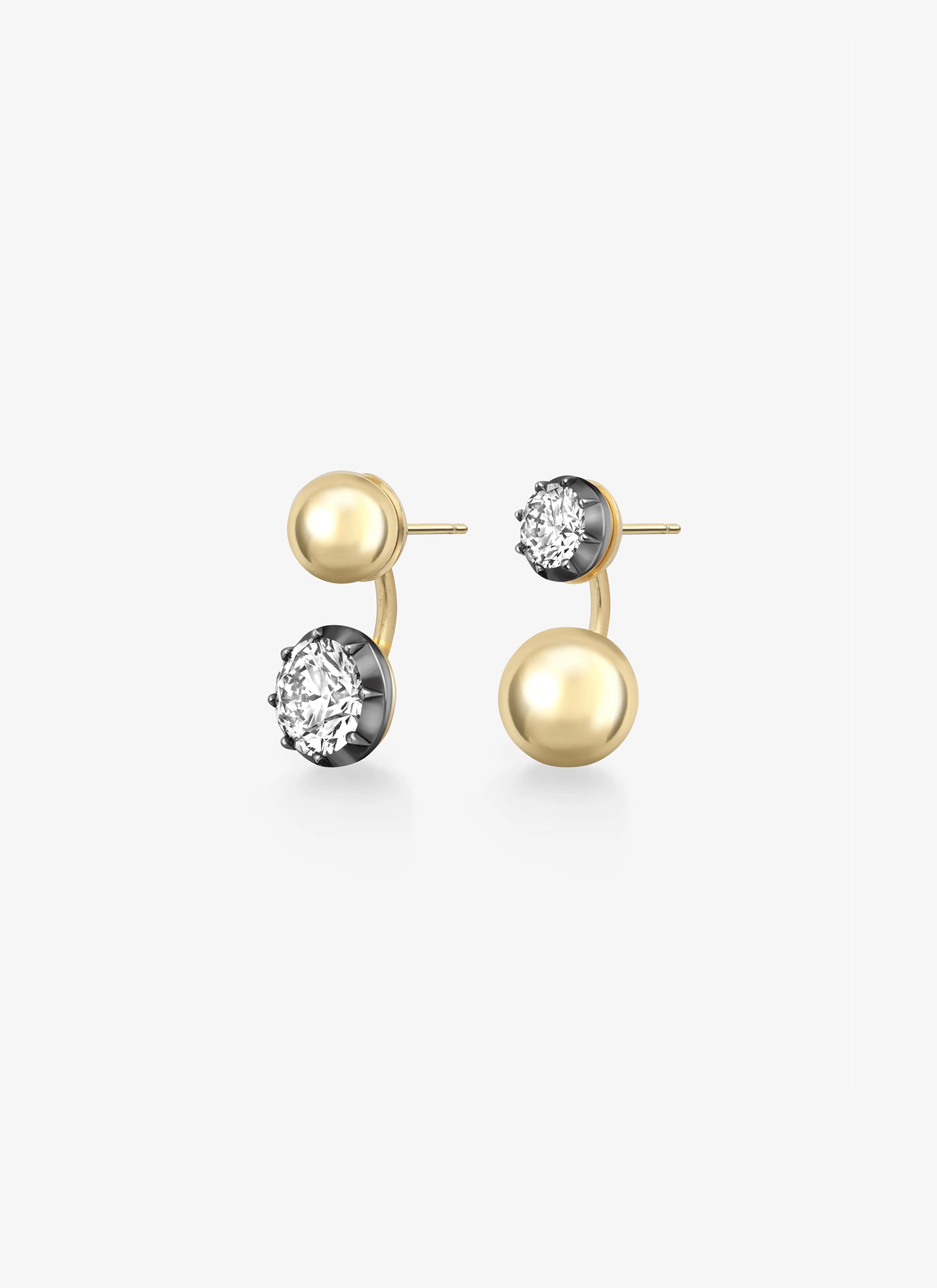 Earrings - Asymmetric Yellow Gold Sphere and Diamond 3.40ct and 1.31ct (Orbit)