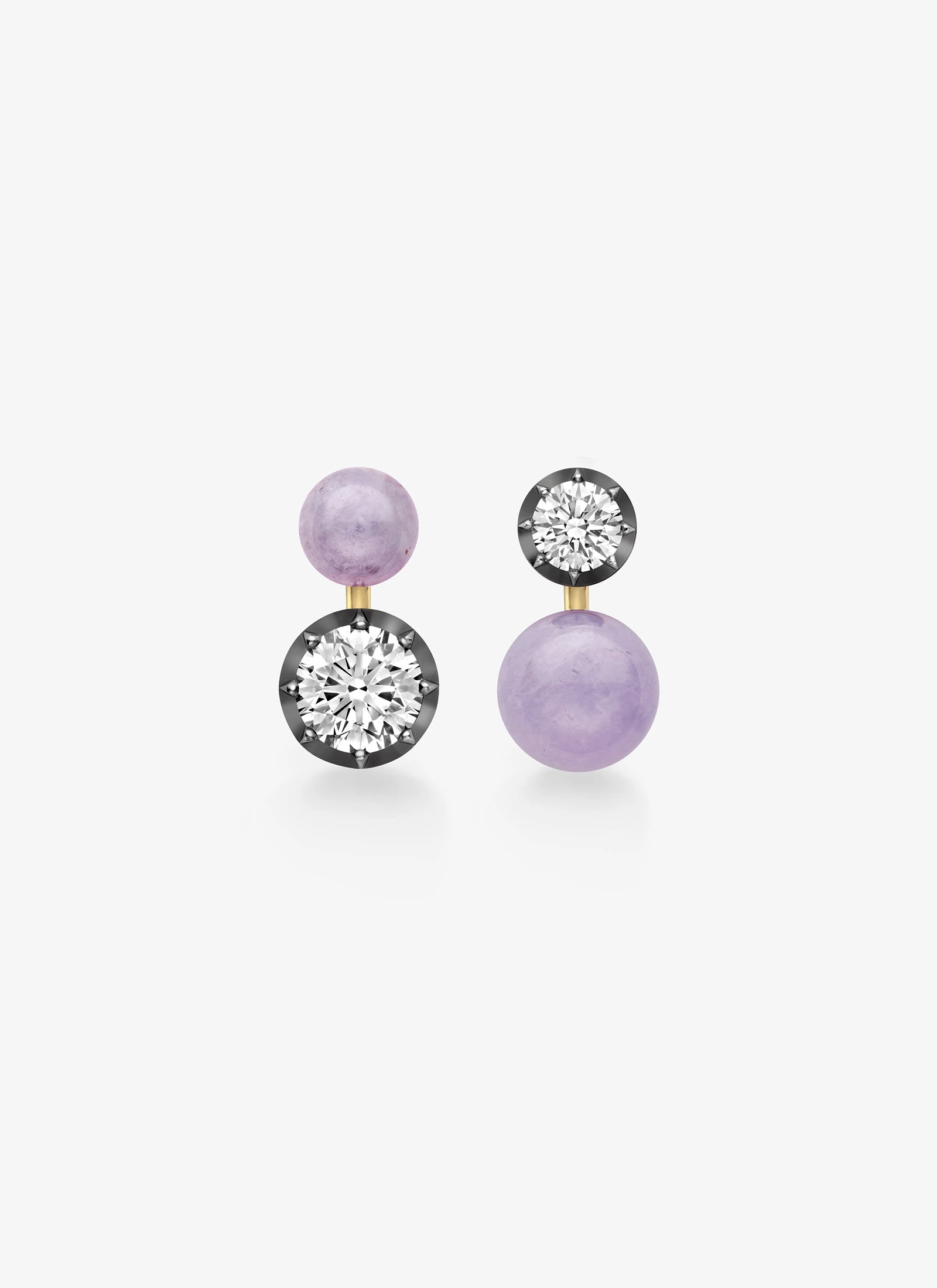 Earrings - Asymmetric Lilac Jade Sphere and Diamond 1.90ct and 0.81ct (Orbit)