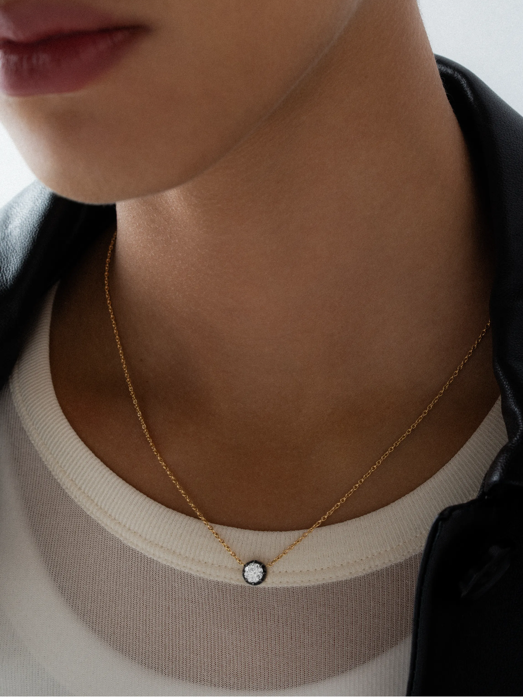 Signature Georgian Cut-Down Diamond and Blackened Gold Pendant