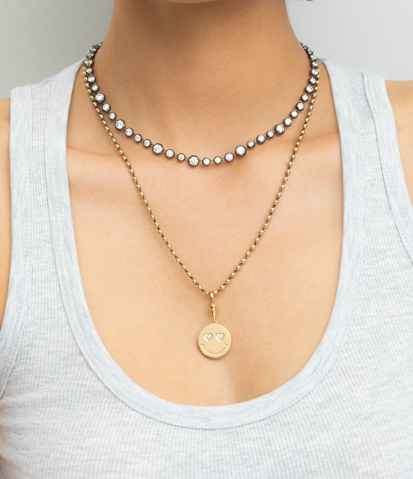 Pendant - Happy Face with Oval Diamonds