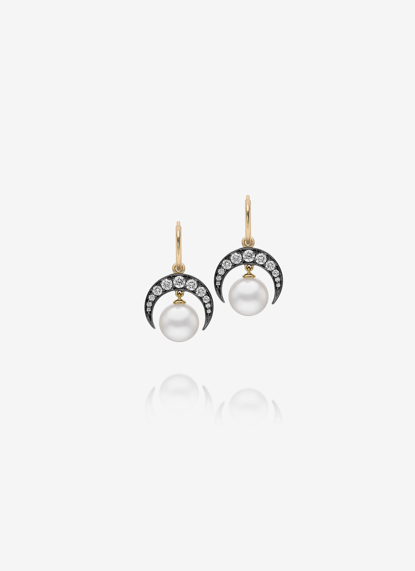 Crescent Moon Diamond and Pearl Earrings