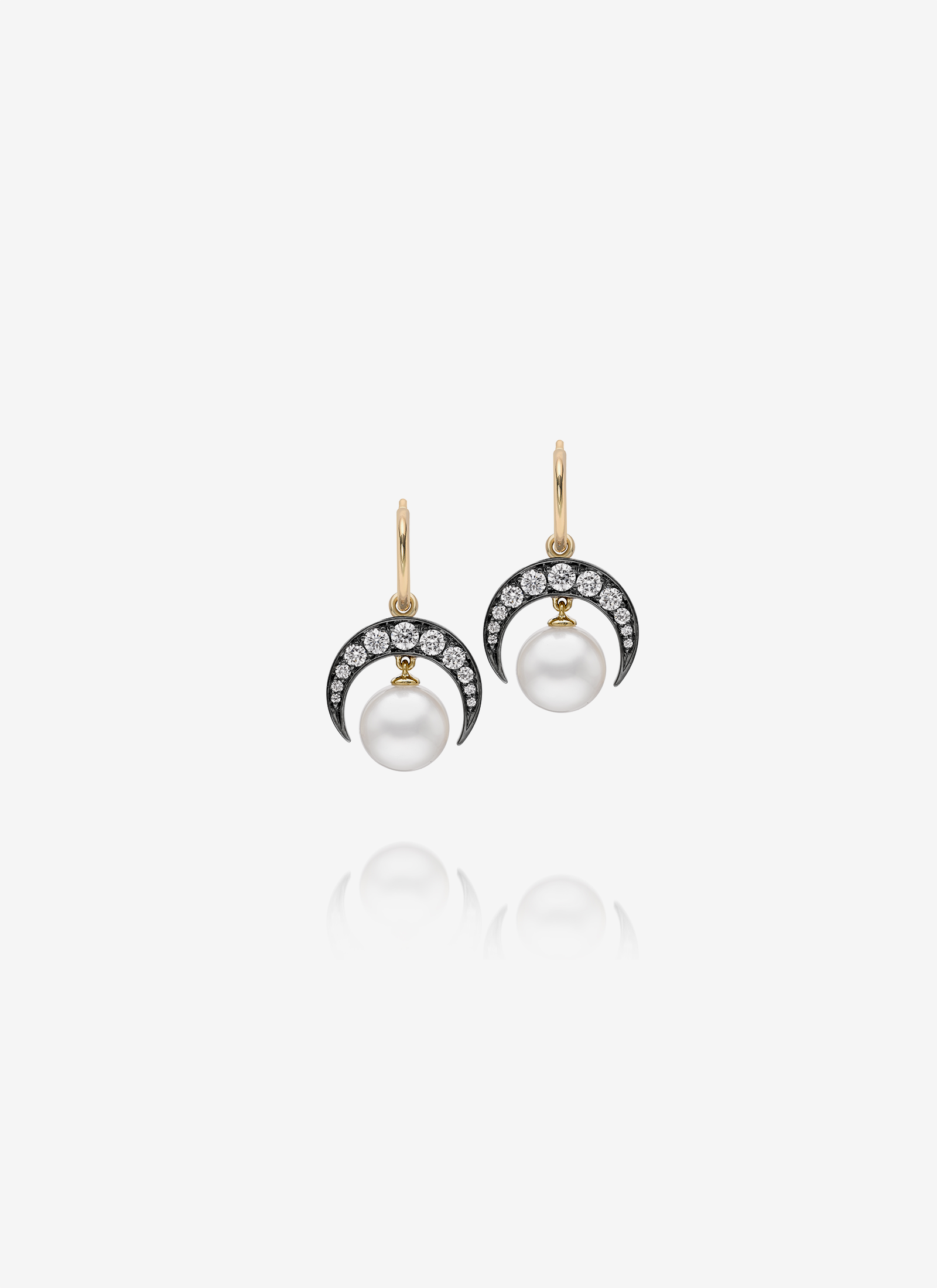 Signature Diamond & Pearl Crescent Moon Gypset Hoop Earrings