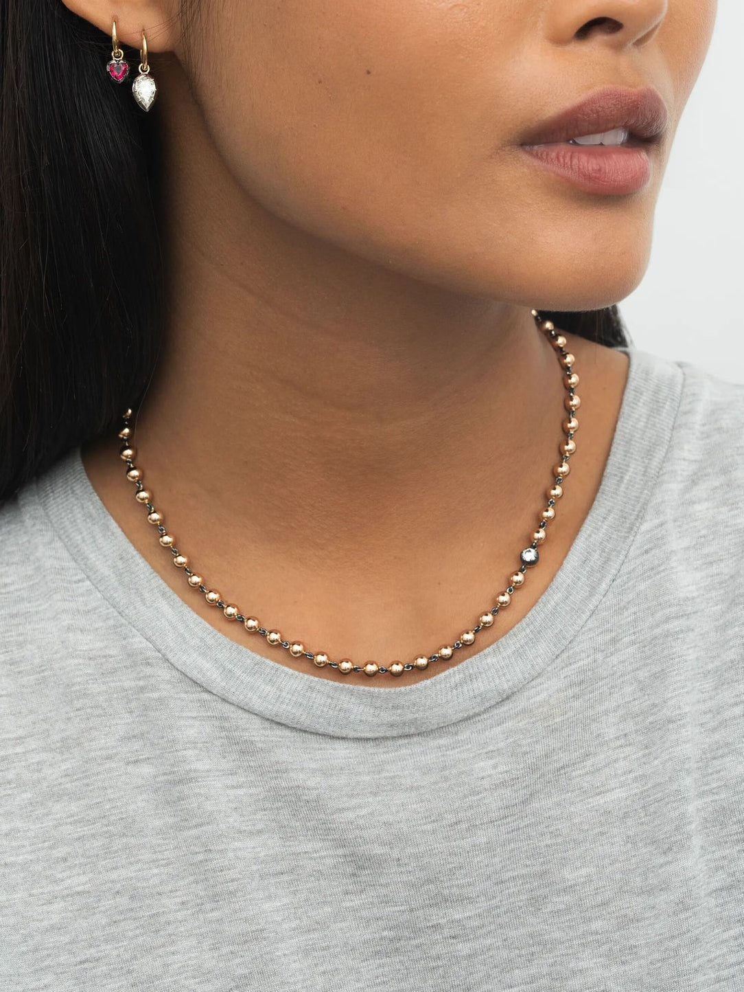 Ball n Chain - 16" Rose Gold Necklace with 0.25ct Diamond