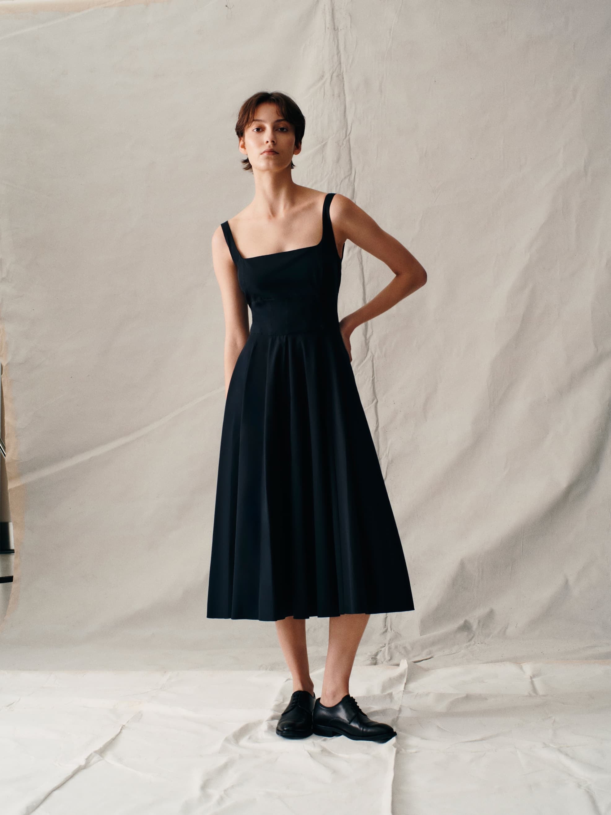 Nikush Dress - Black Cotton Poplin
