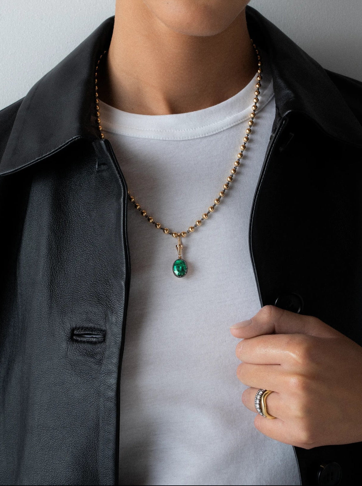 Ball n Chain Pendant - Emerald Oval 4.40ct RG