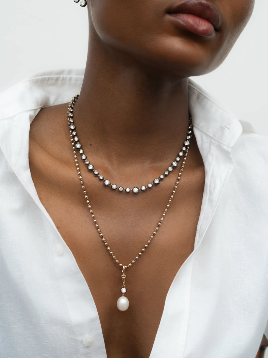 Ball n Chain Pearl & Diamond Pendant