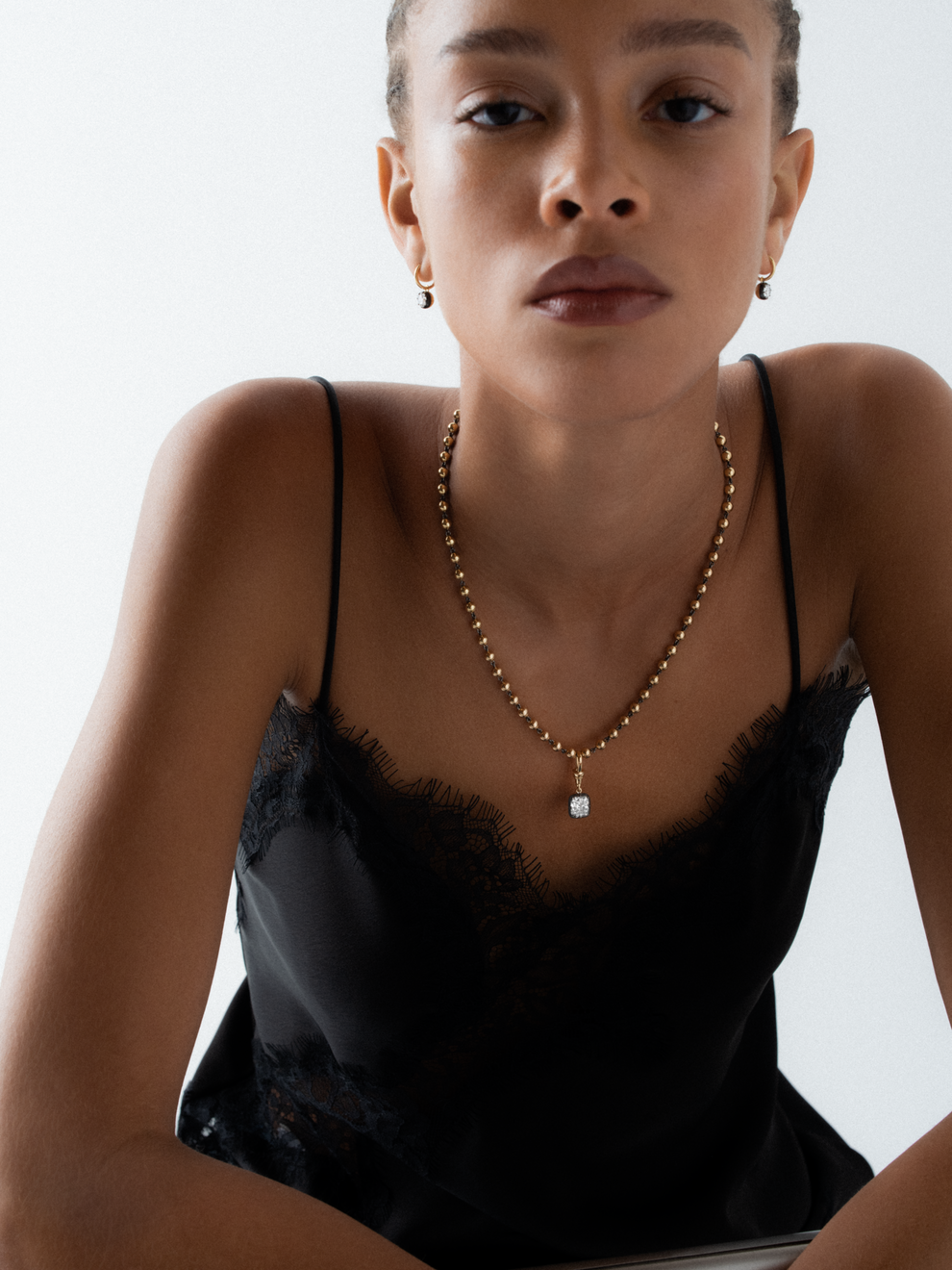Ball n Chain Pendant - Diamond Cushion 3.13ct RG