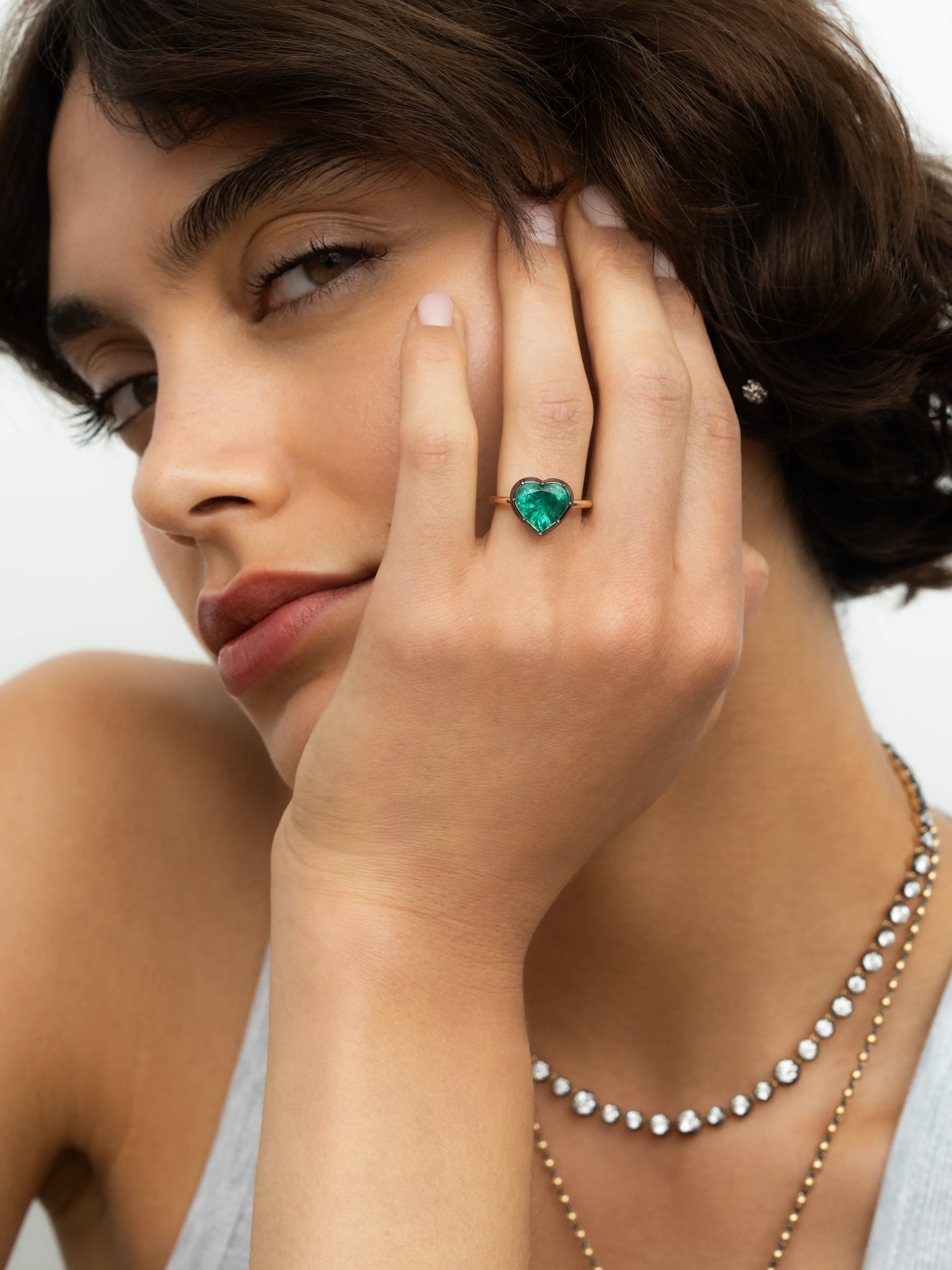 3.35ct Heart-Shaped Emerald Button Back Ring