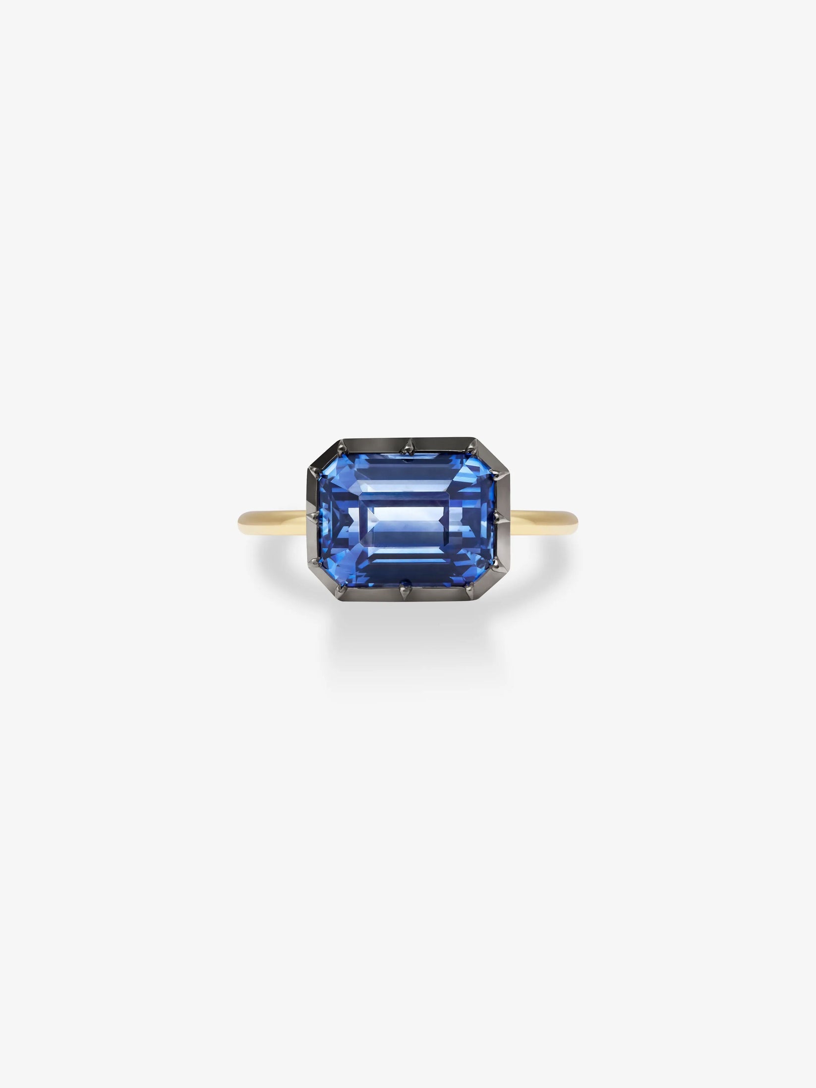 5.76ct East-West Emerald Cut Sapphire Button Back Ring