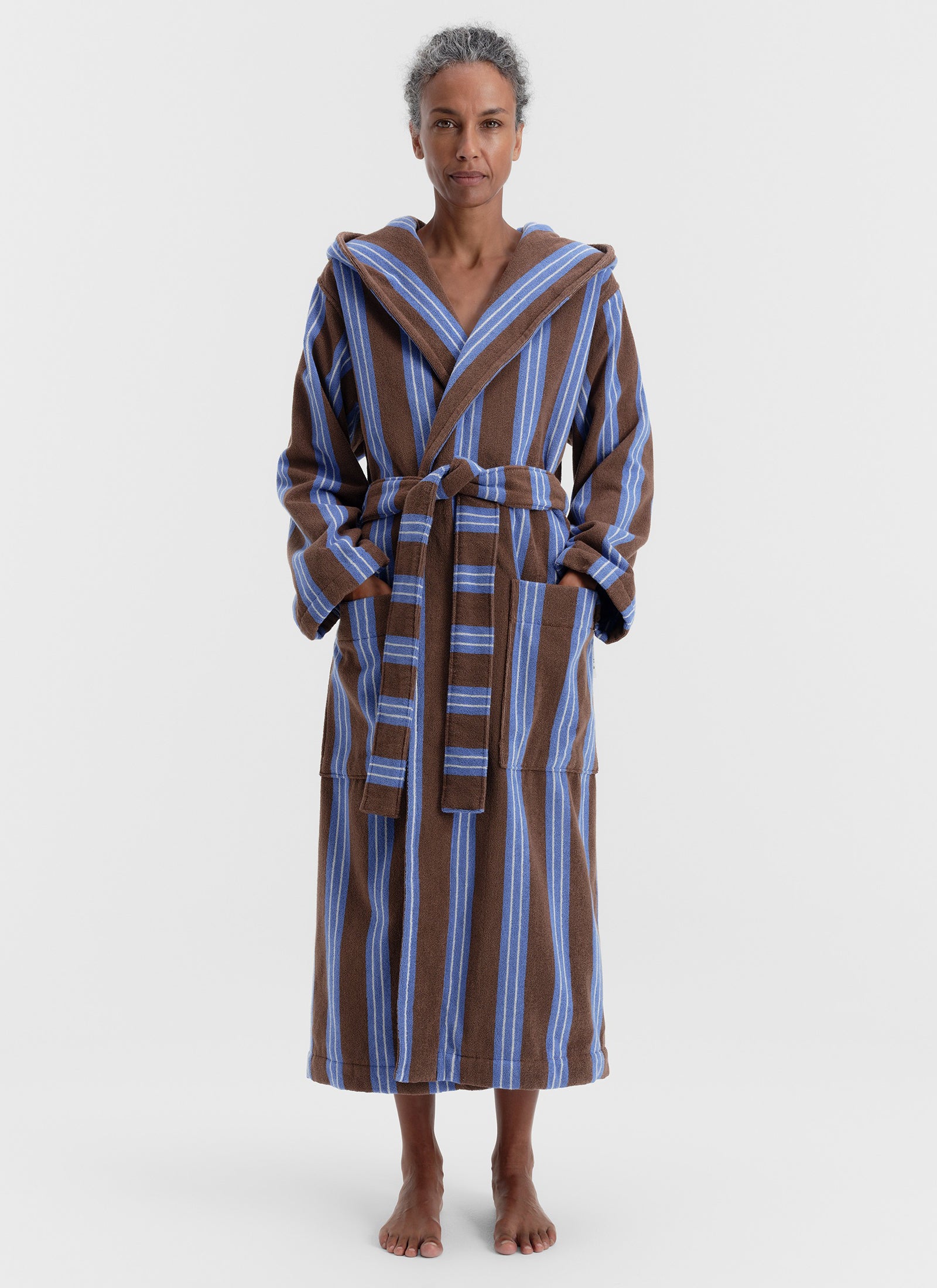 Hooded Bathrobe - Chestnut Stripes
