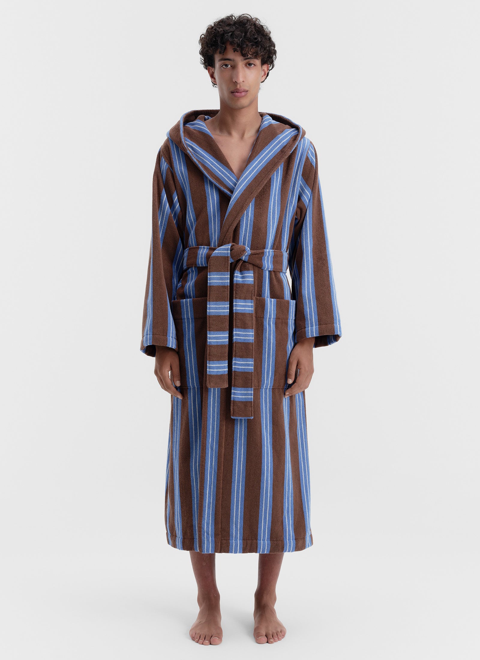 Hooded Bathrobe - Chestnut Stripes