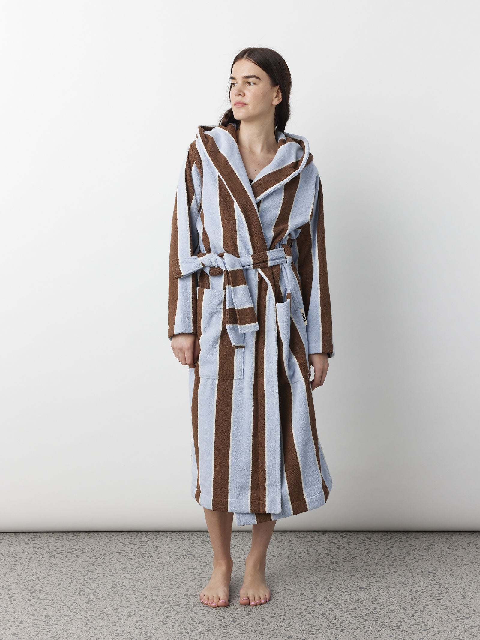 Hooded Bathrobe - Cocoa Stripes