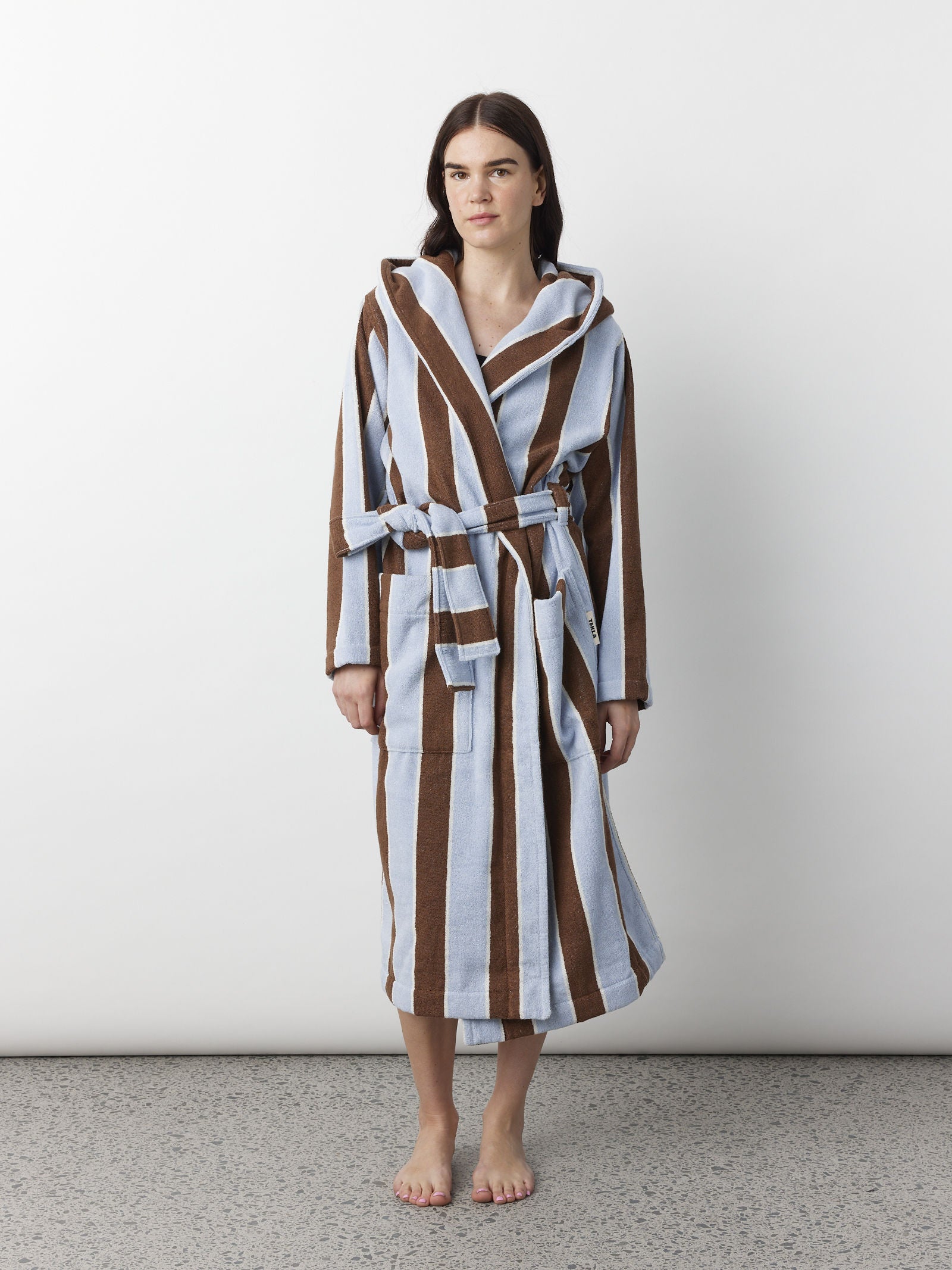 Hooded Bathrobe - Cocoa Stripes