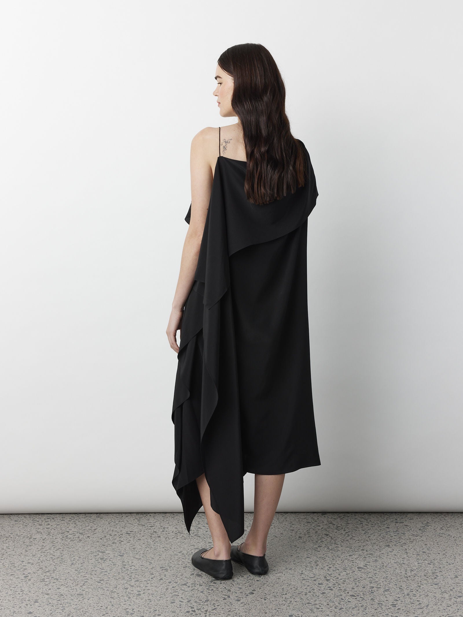 Origami Drape Dress in Black Silk