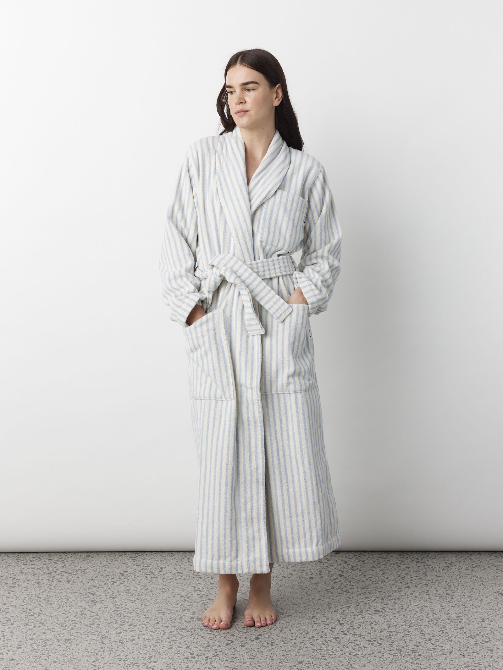 Classic Bathrobe - Soft Blue Stripe