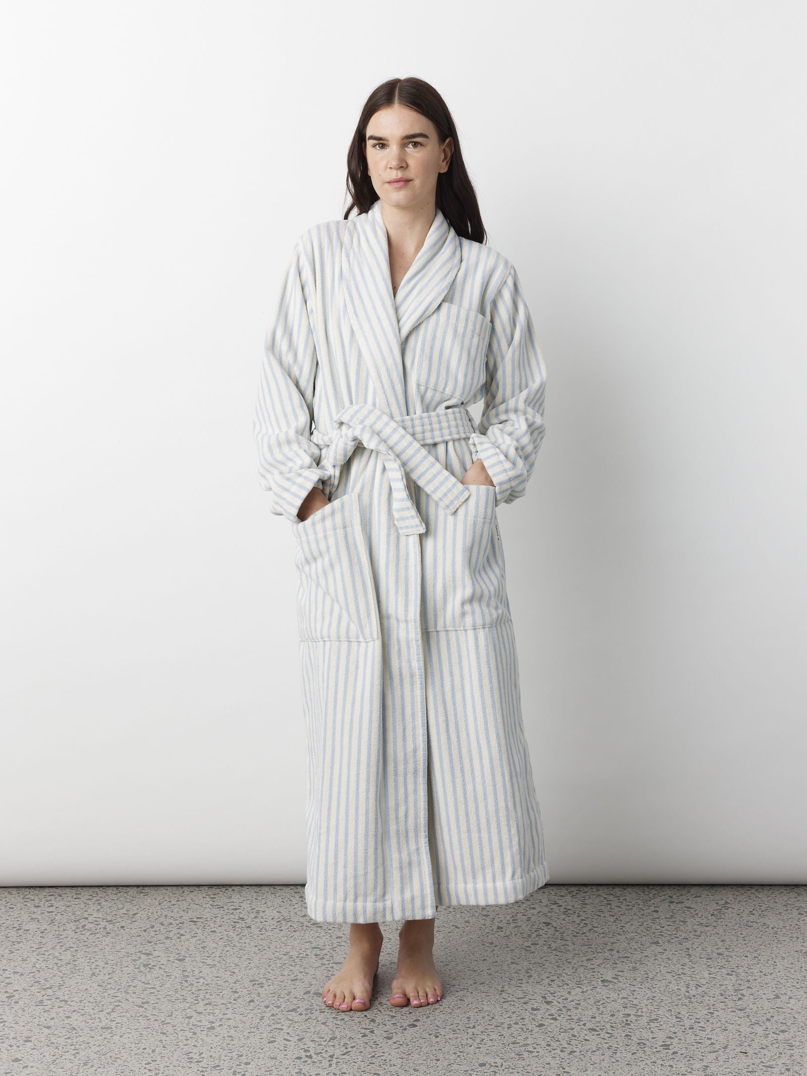 Classic Bathrobe - Soft Blue Stripe