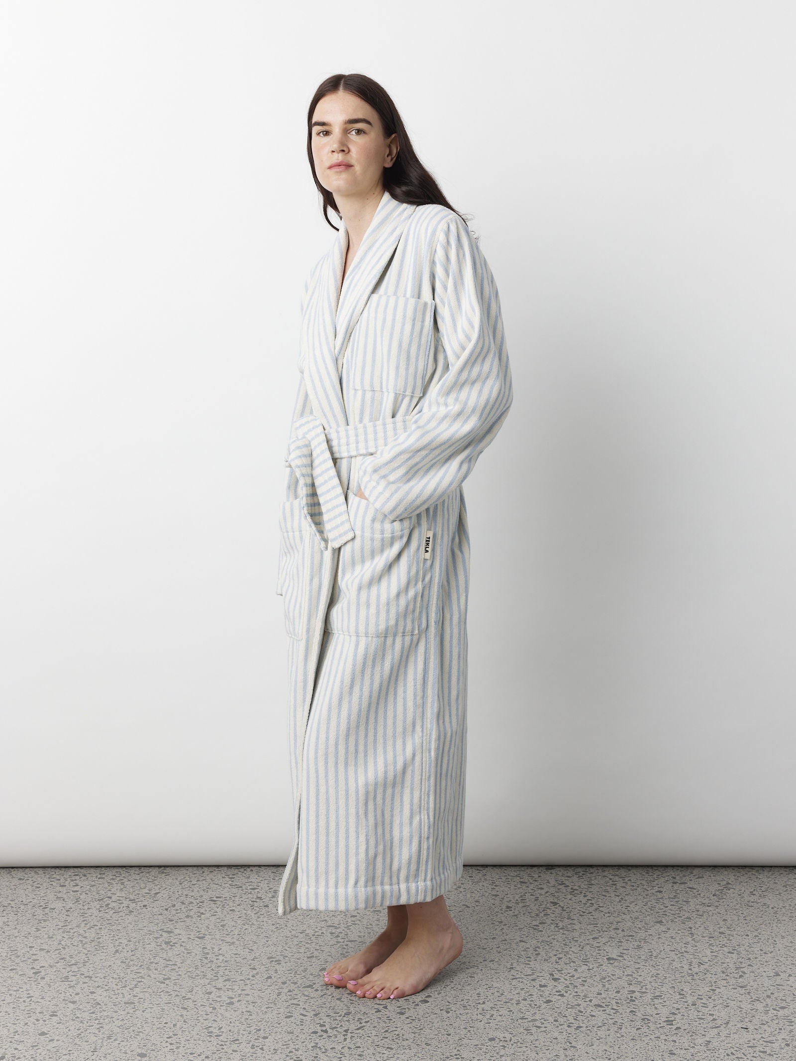 Classic Bathrobe - Soft Blue Stripe