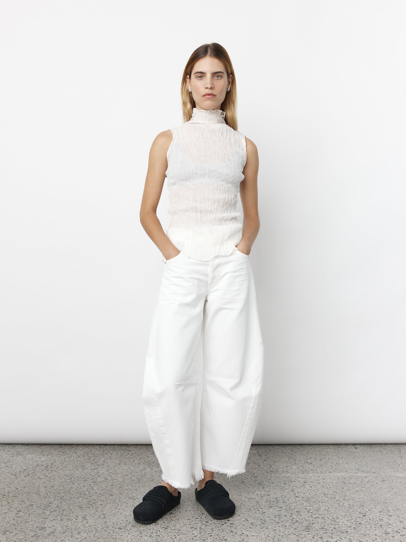 Crushed Sleeveless Turtleneck - Ivory