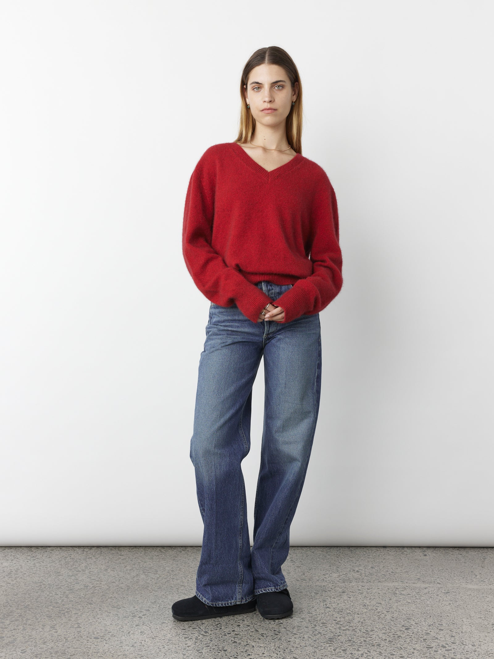 V Neck Jumper In Red