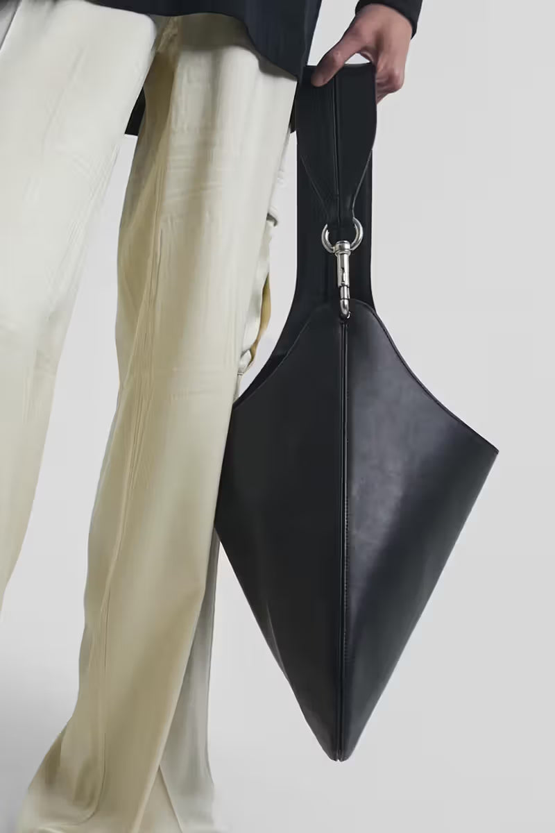 Large Bean Sling Bag in Black Calf Leather